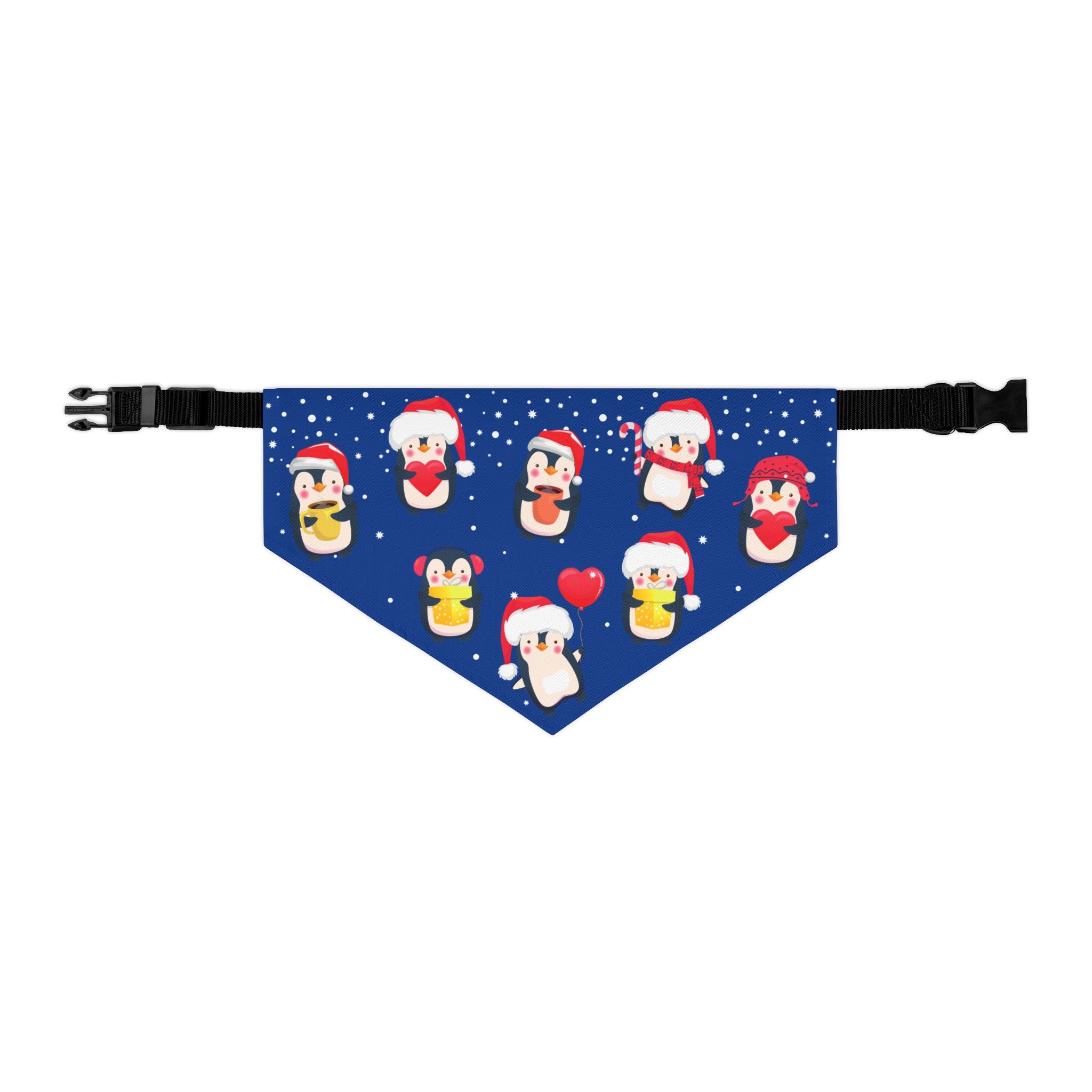 Christmas Dog Bandana Collar – Cute Penguin Holiday Pattern (Blue) | Winter Pet Accessory