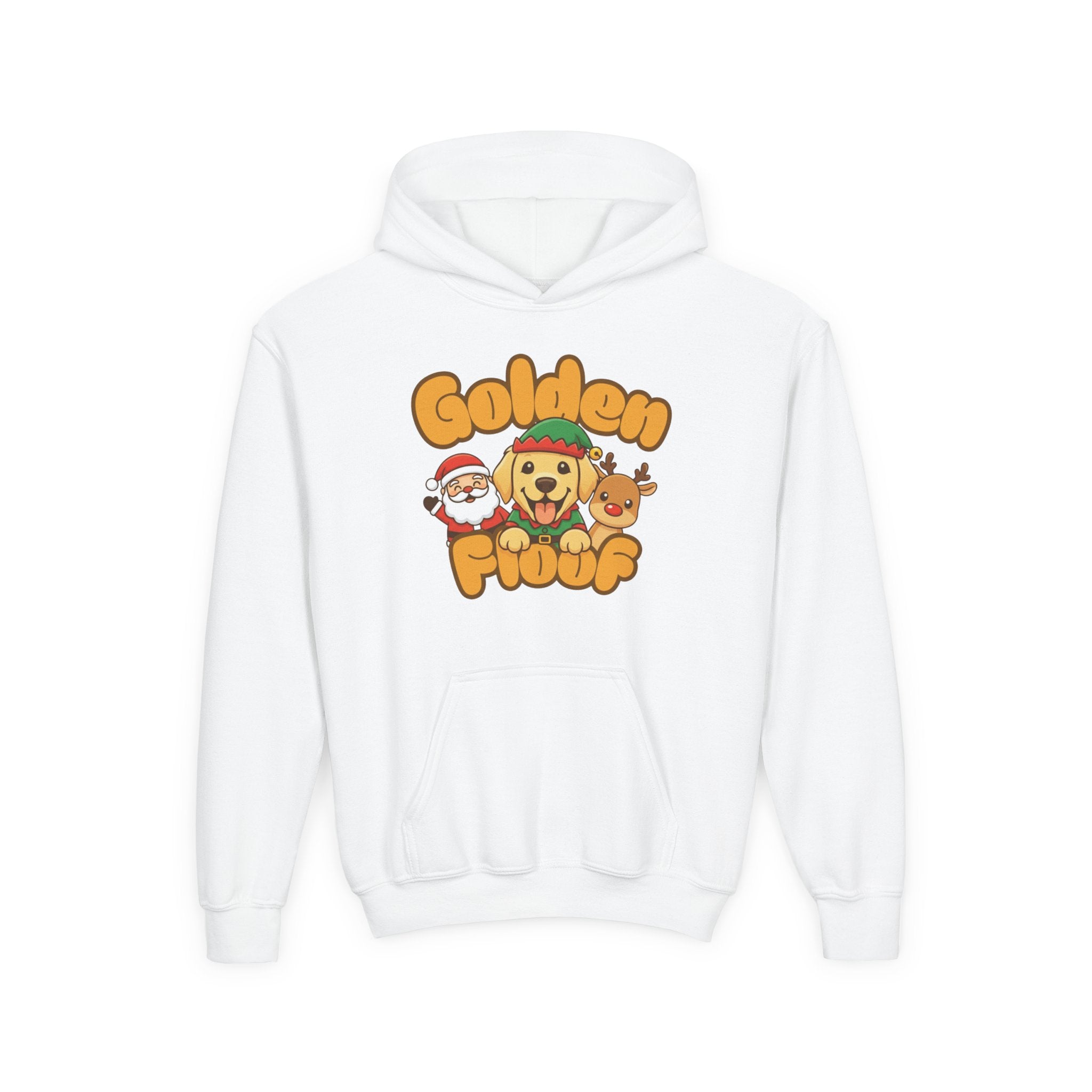 Golden Floof™ Kids Santa & Reindeer Christmas Hoodie – Cute Holiday Golden Retriever Elf Hoodie