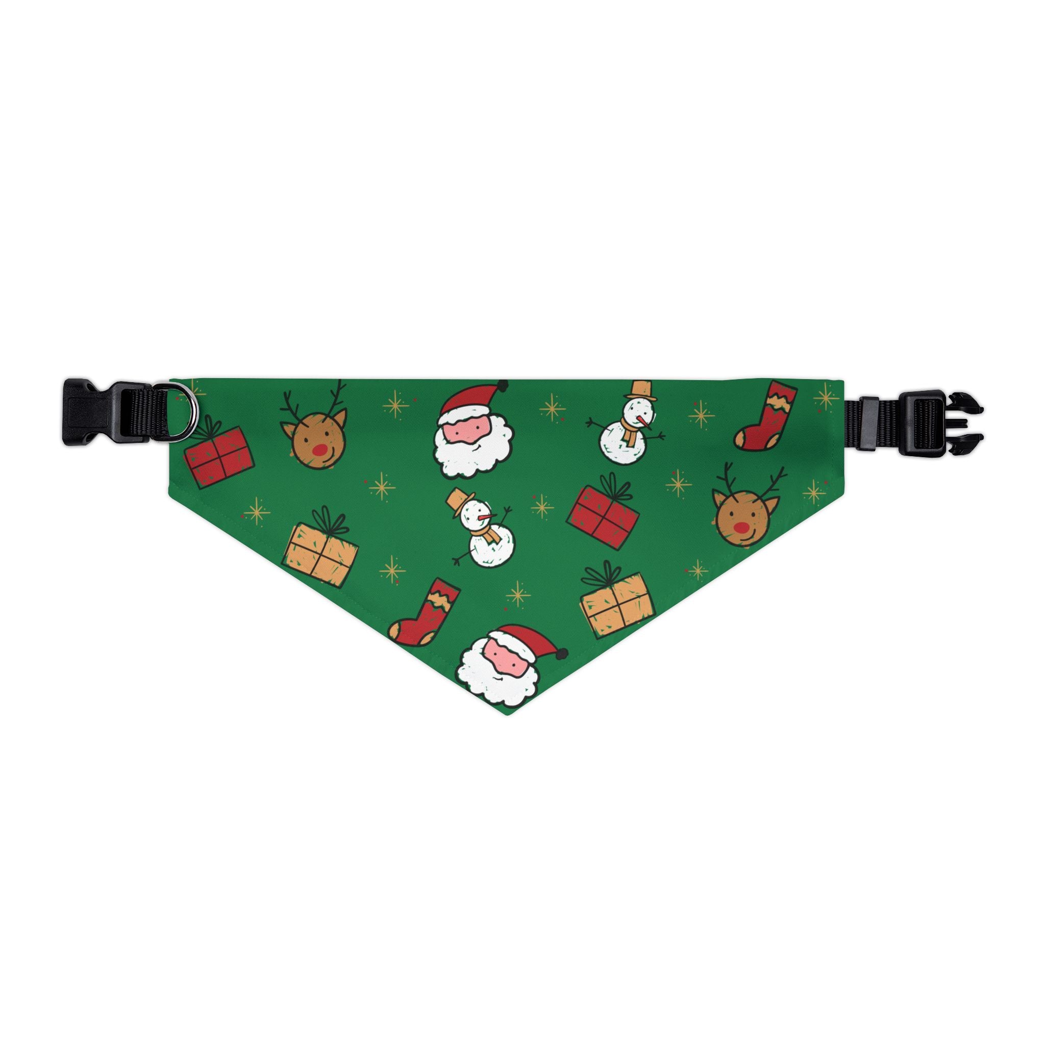 Christmas Dog Bandana Collar – Santa, Snowman & Reindeer Pattern (Green) | Holiday Pet Accessory