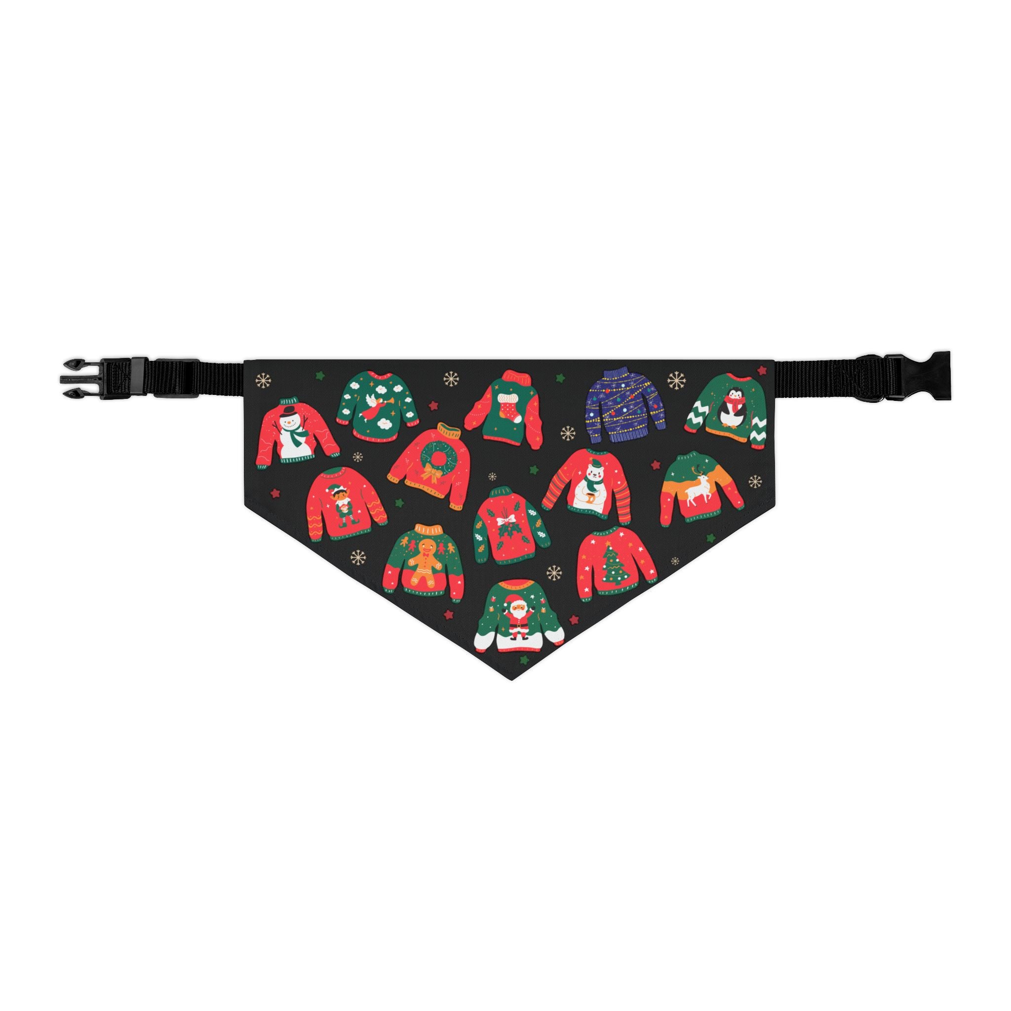 Christmas Dog Bandana Collar – Ugly Sweater Holiday Pattern (Black) | Festive Pet Accessory