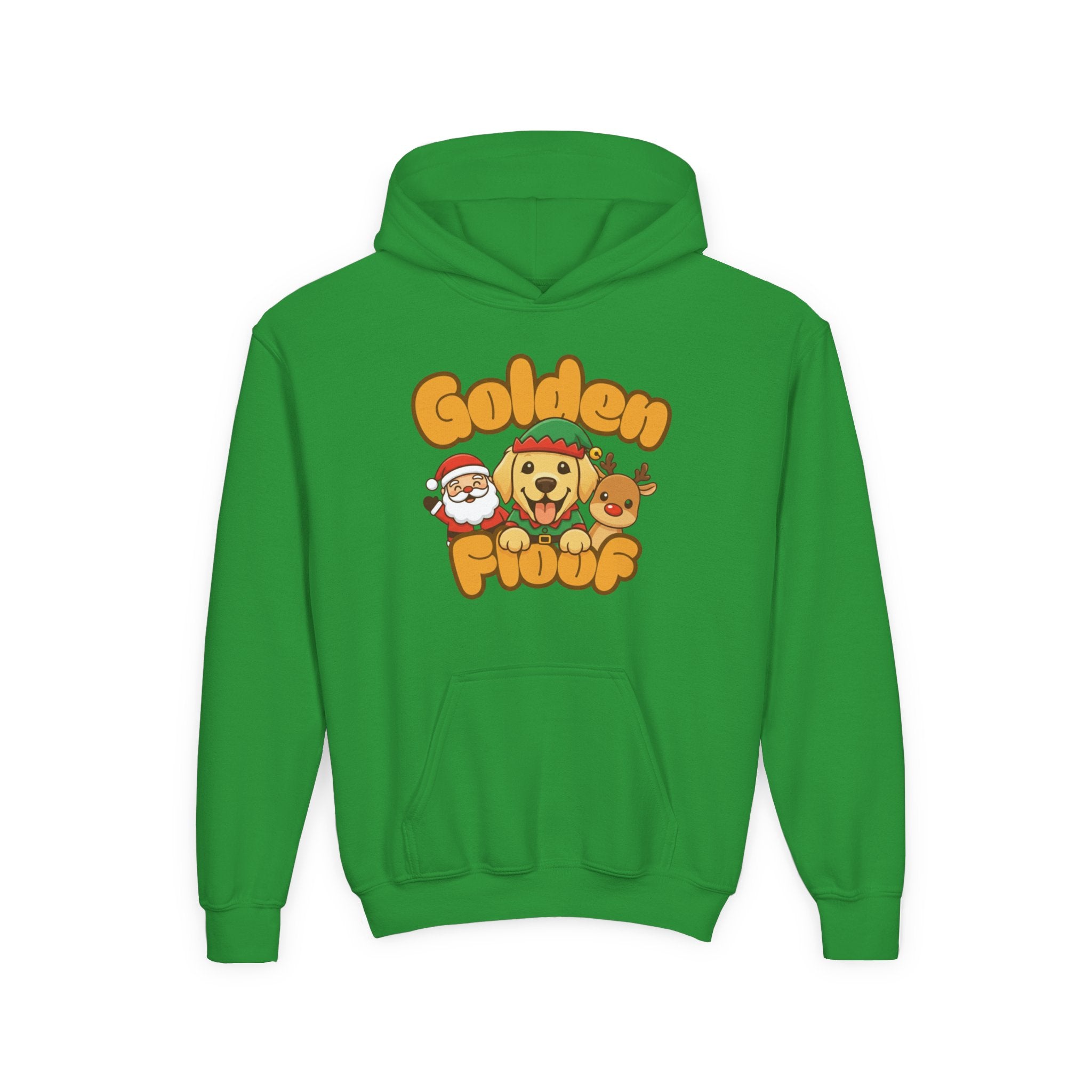 Golden Floof™ Kids Santa & Reindeer Christmas Hoodie – Cute Holiday Golden Retriever Elf Hoodie