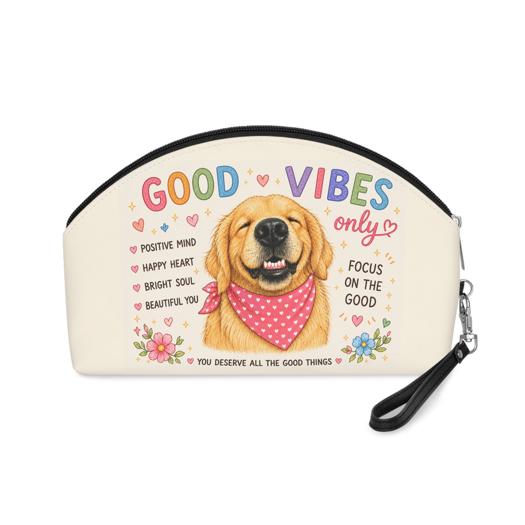 Good Vibes Only Golden Retriever Makeup Bag