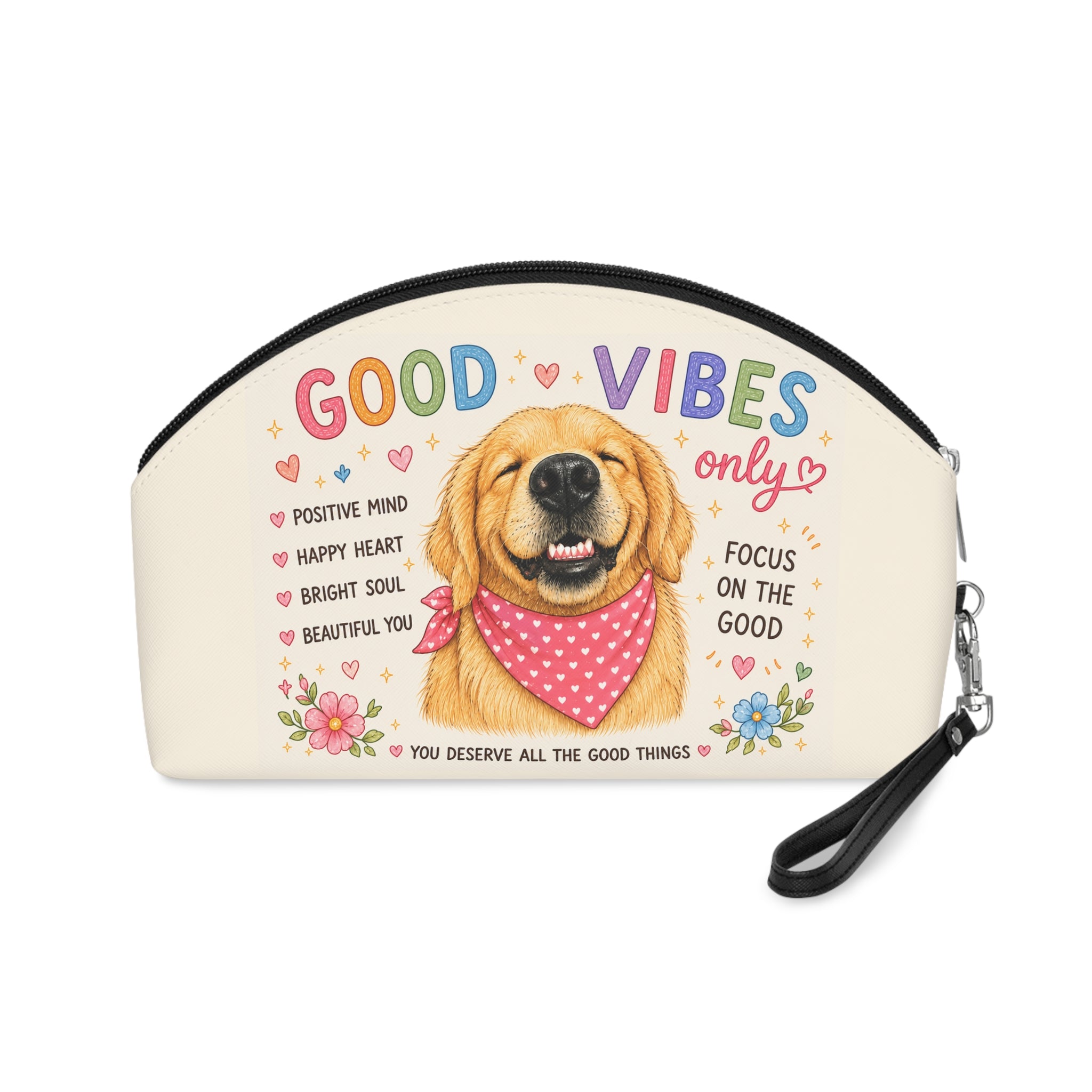 Good Vibes Only Golden Retriever Makeup Bag