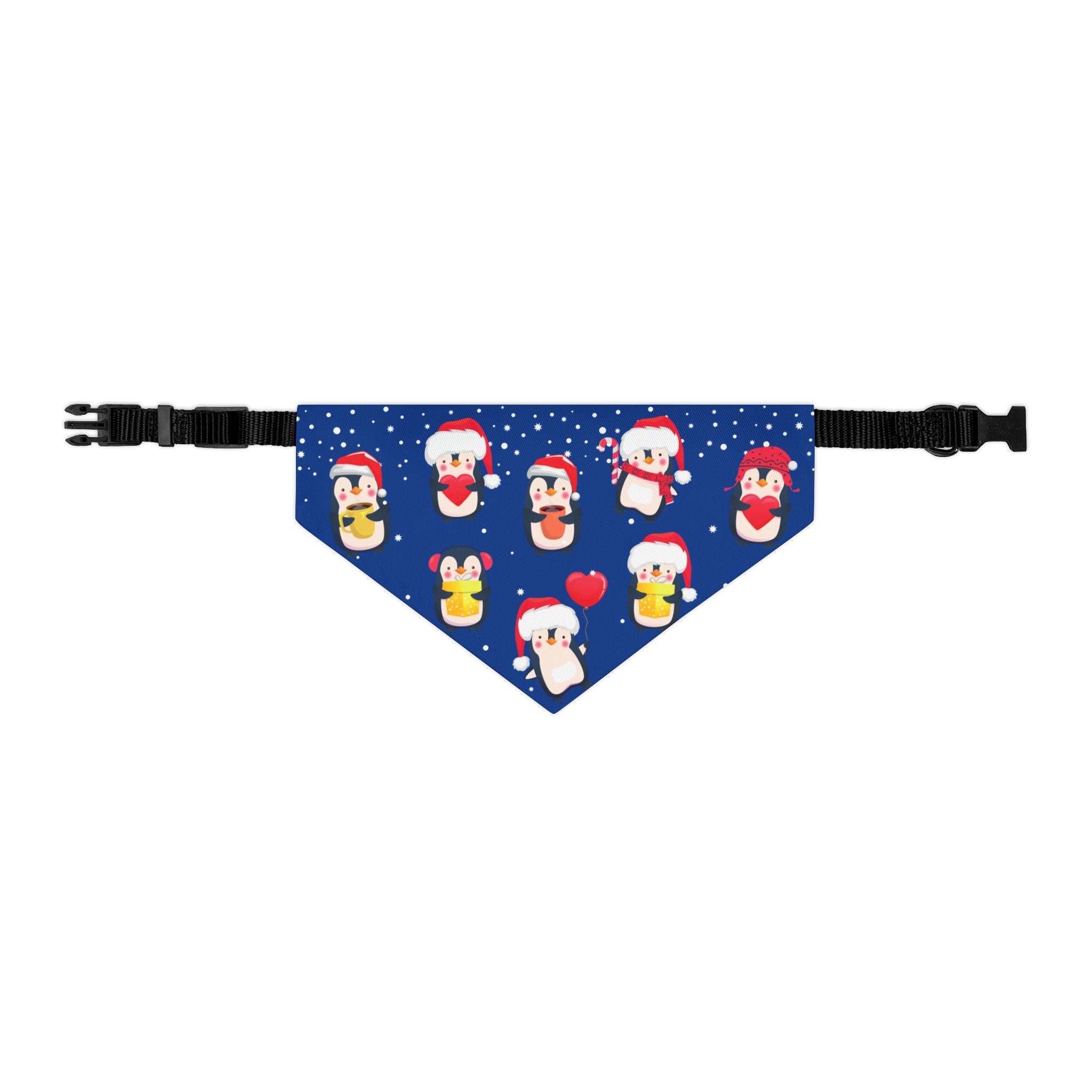 Christmas Dog Bandana Collar – Cute Penguin Holiday Pattern (Blue) | Winter Pet Accessory