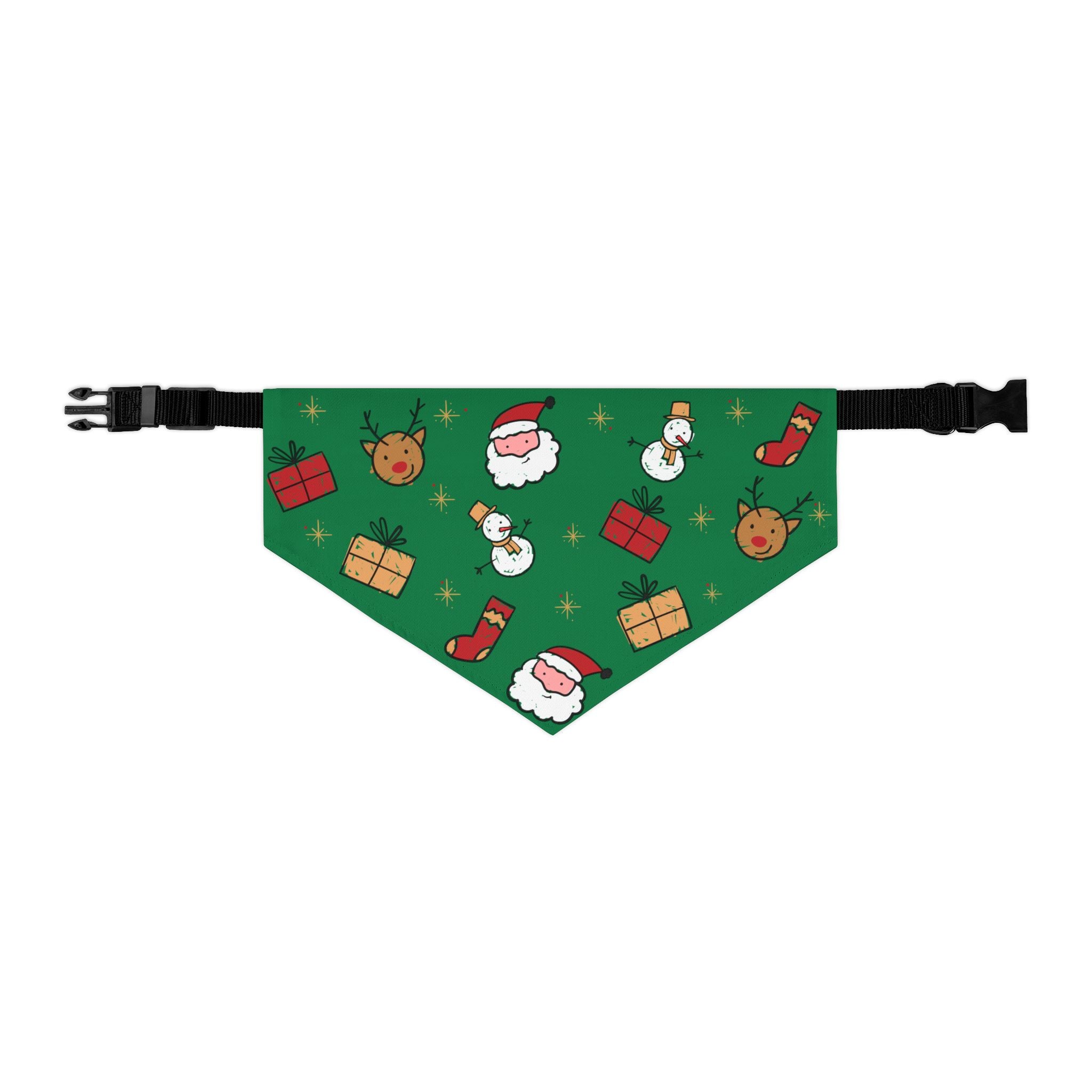Christmas Dog Bandana Collar – Santa, Snowman & Reindeer Pattern (Green) | Holiday Pet Accessory
