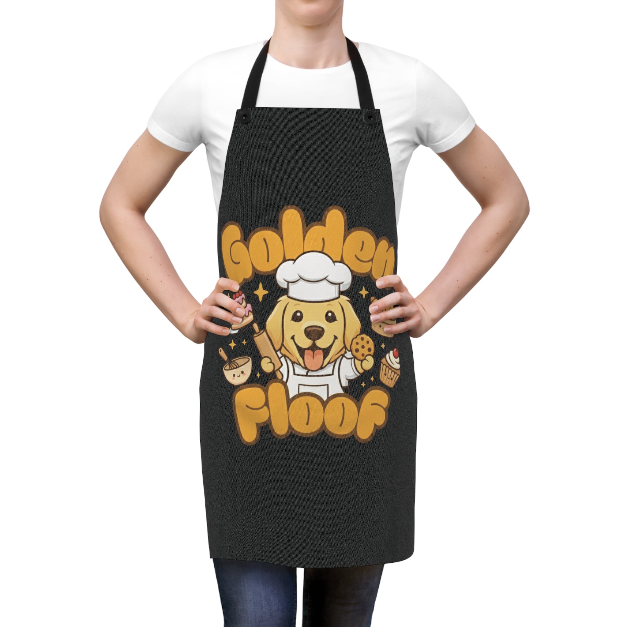Golden Floof™ Chef Apron – Cute Golden Retriever Baking Apron for Dog Lovers & Kitchen Fun - Black