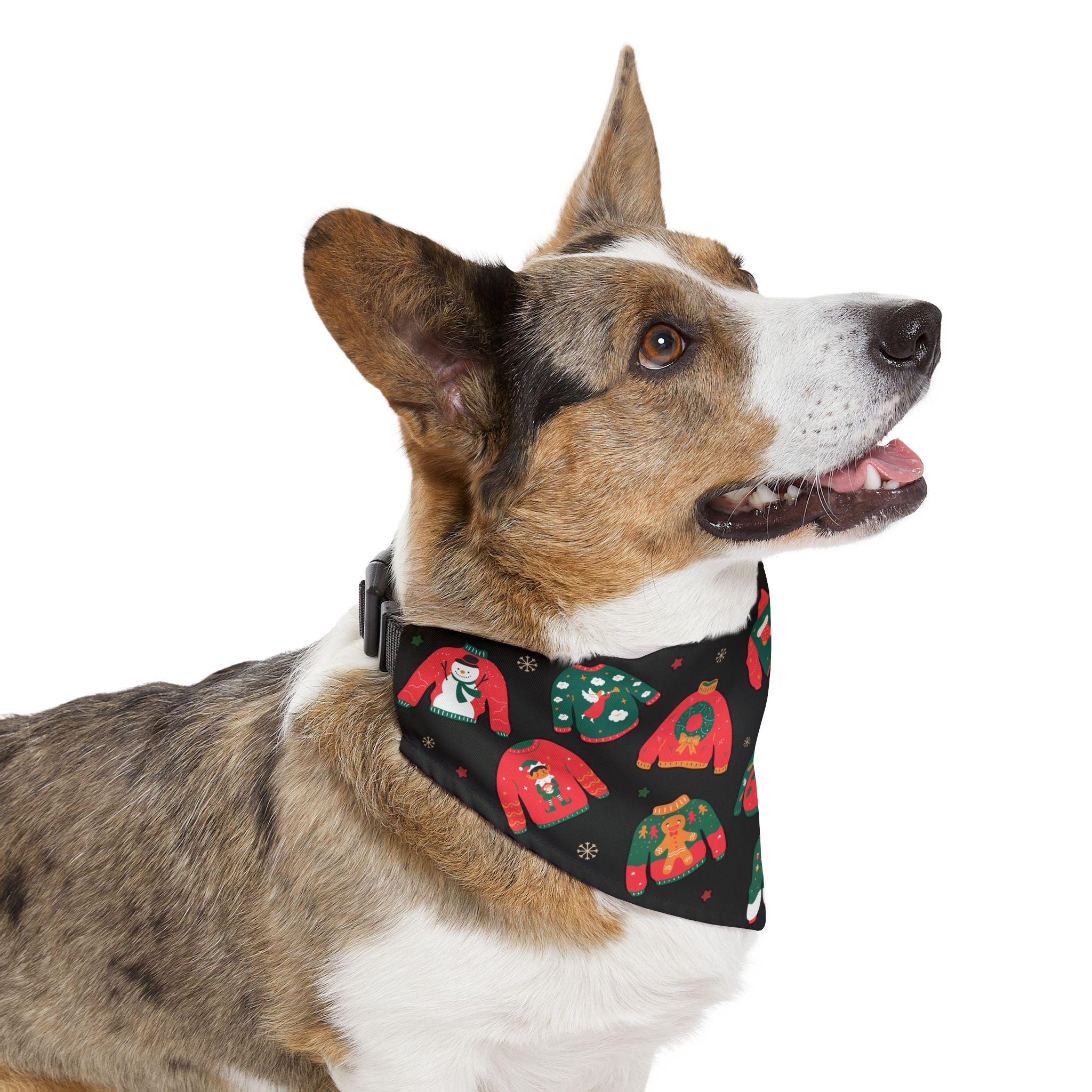 Christmas Dog Bandana Collar – Ugly Sweater Holiday Pattern (Black) | Festive Pet Accessory