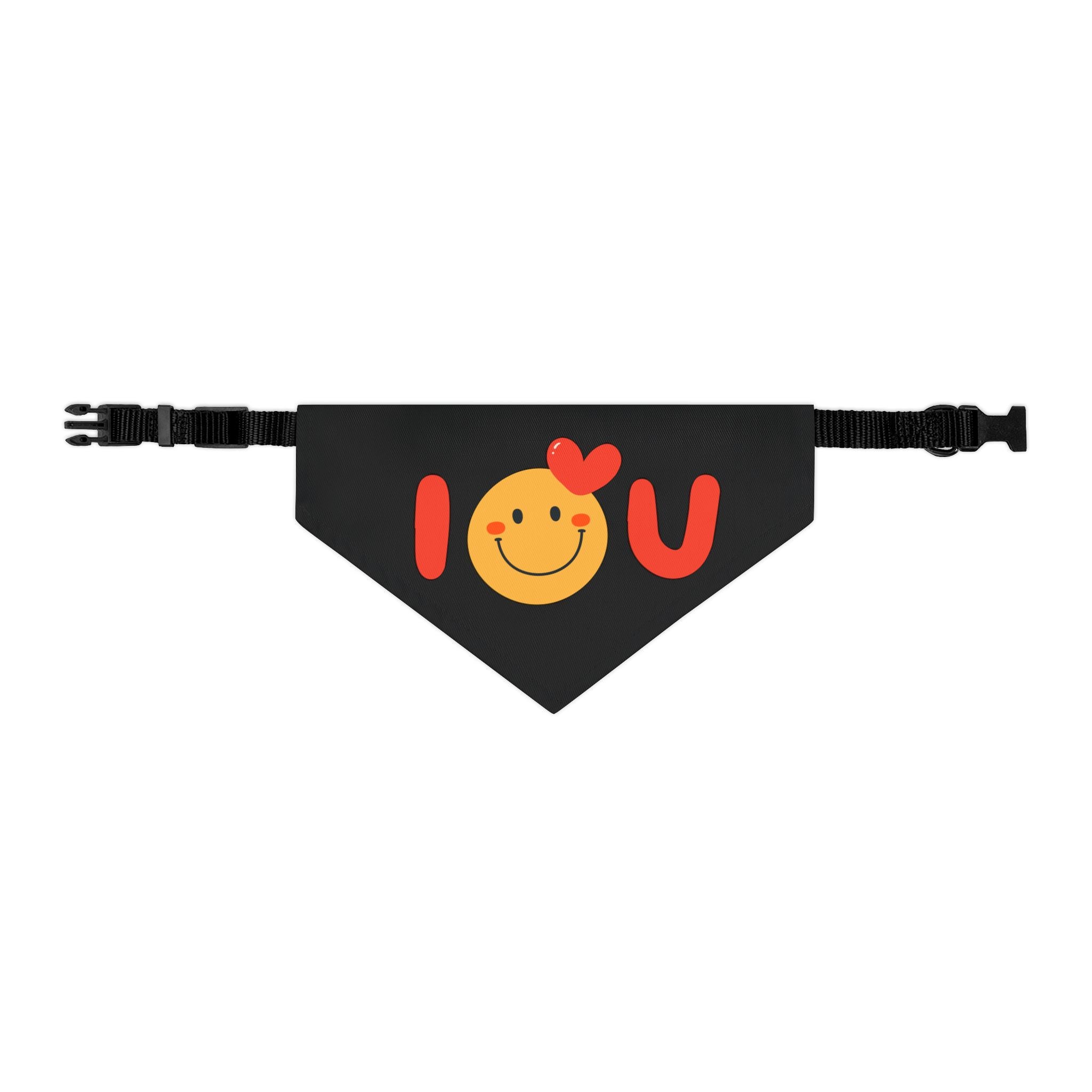 I Love You Valentine Dog Bandana Collar – Black Heart Smiley, Adjustable Pet Bandana