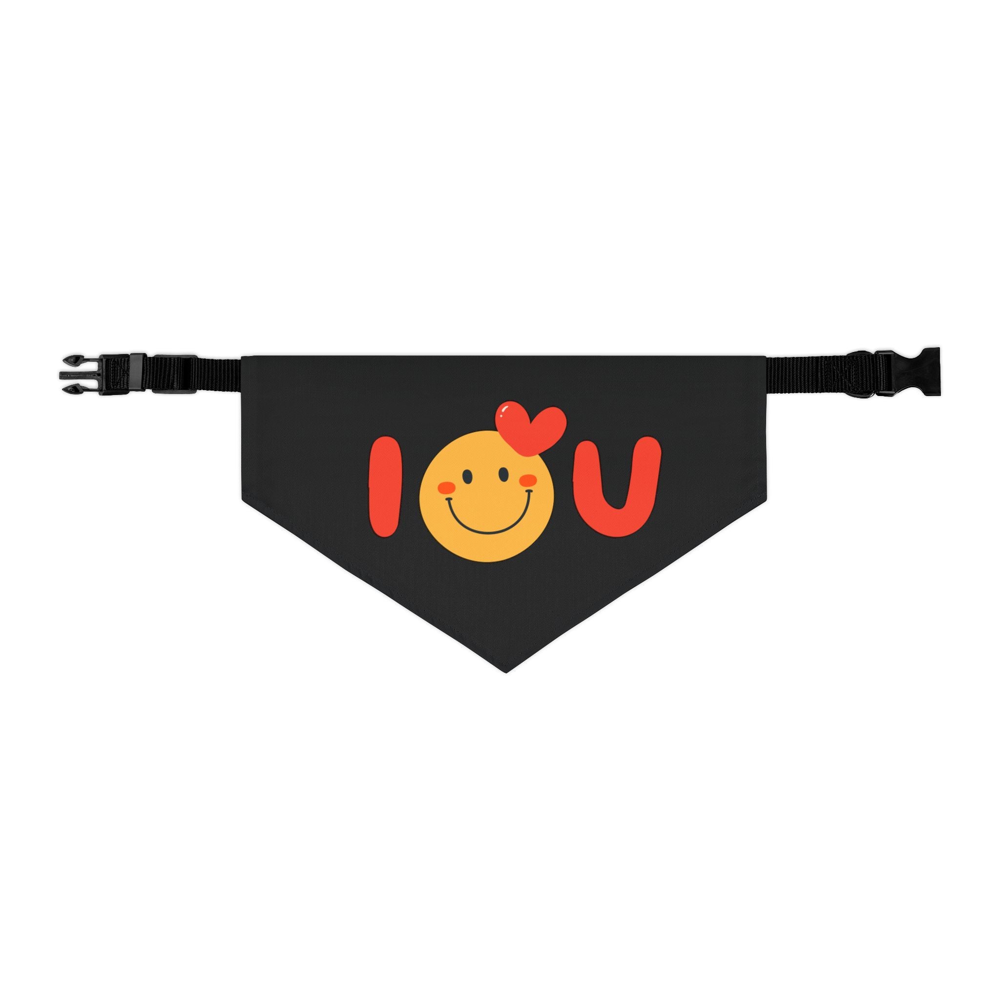 I Love You Valentine Dog Bandana Collar – Black Heart Smiley, Adjustable Pet Bandana