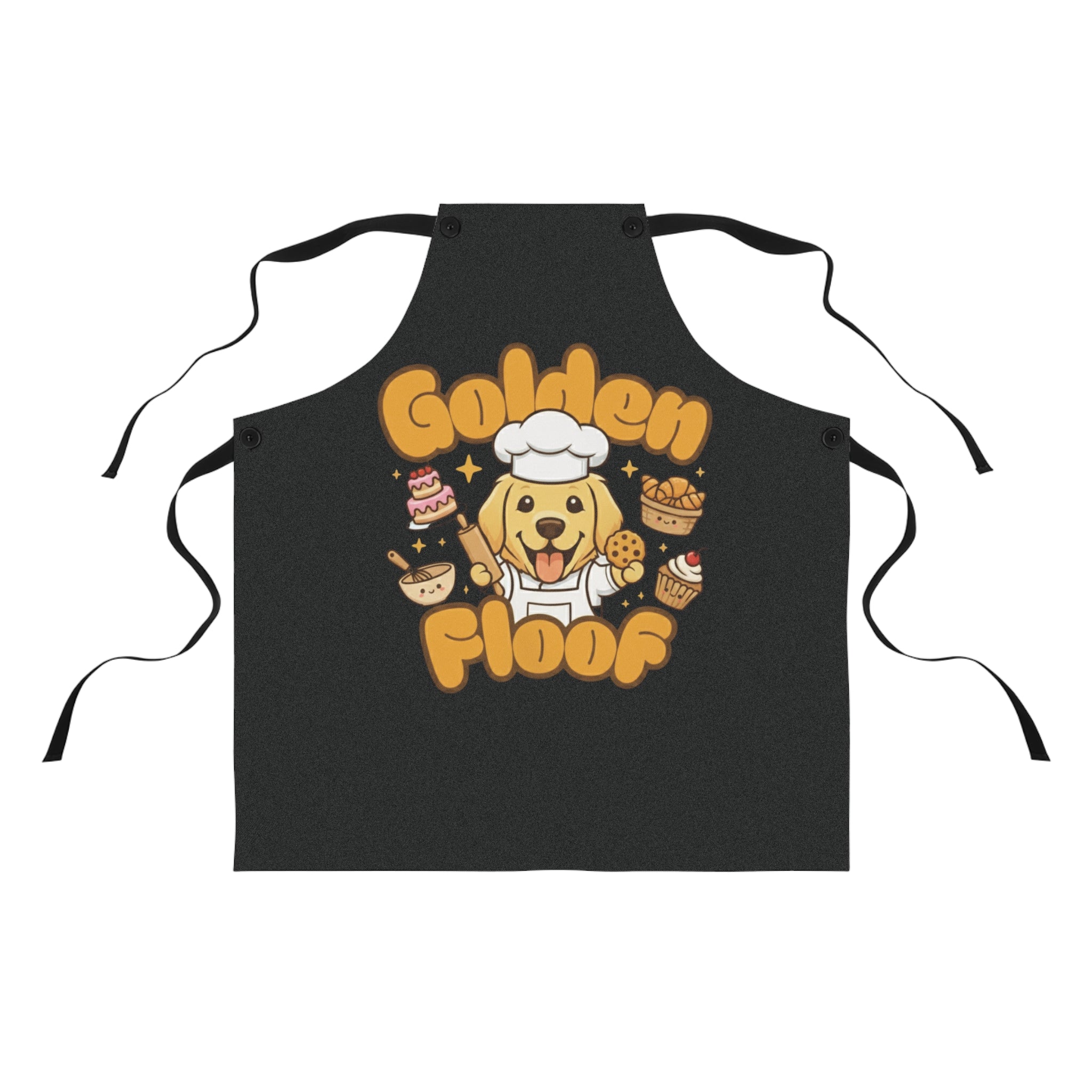 Golden Floof™ Chef Apron – Cute Golden Retriever Baking Apron for Dog Lovers & Kitchen Fun - Black