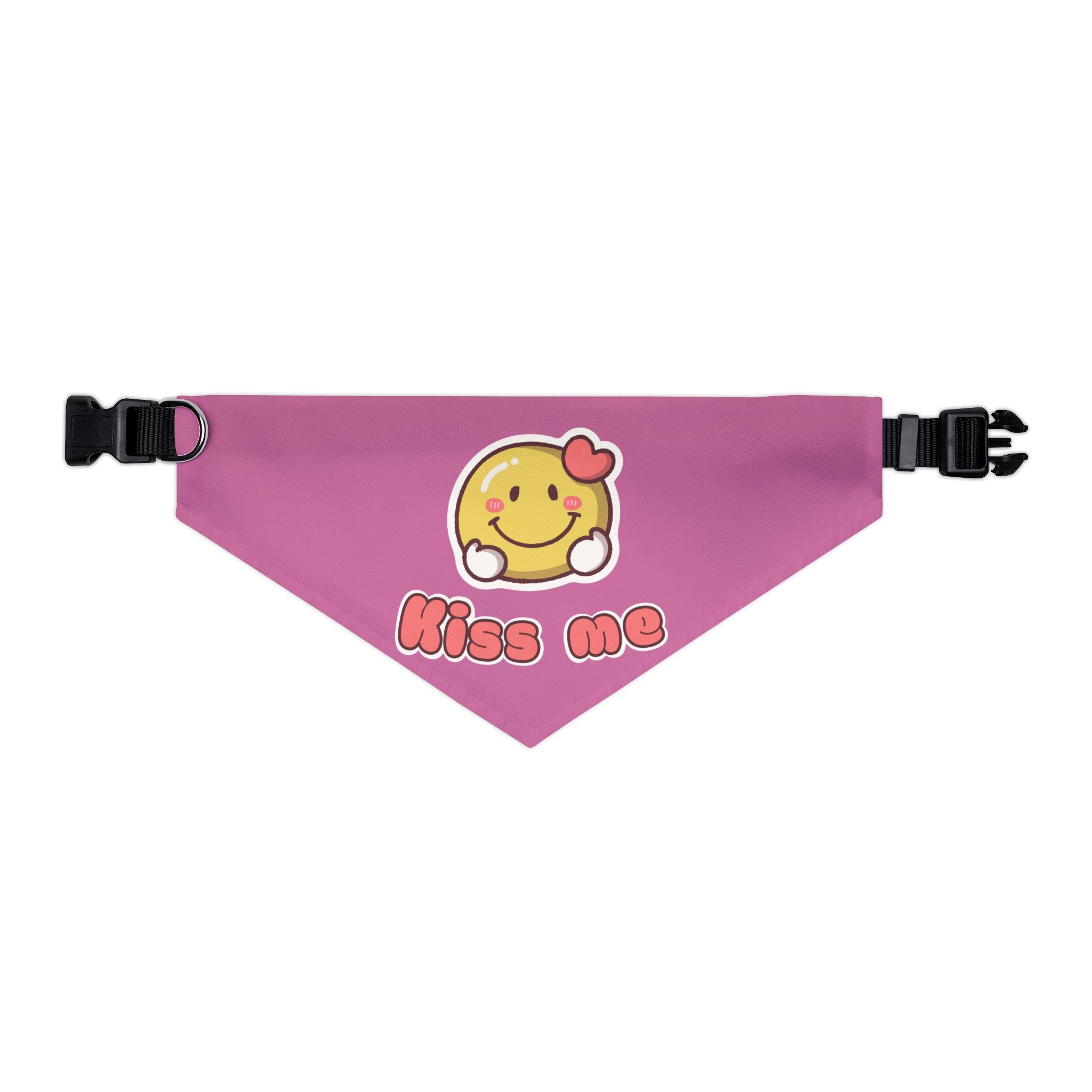 Kiss Me Valentine Dog Bandana Collar – Adjustable Pink Heart Smiley Pet Bandana