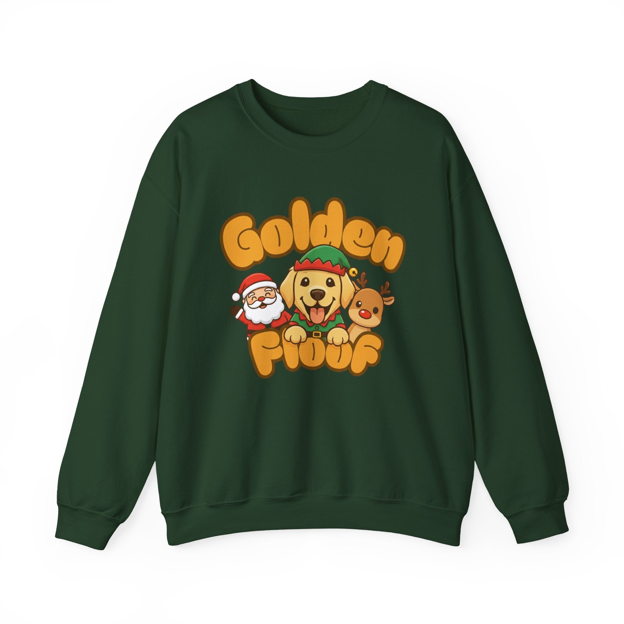Golden Floof™ Santa & Reindeer Christmas Sweatshirt – Festive Holiday Golden Retriever Crewneck