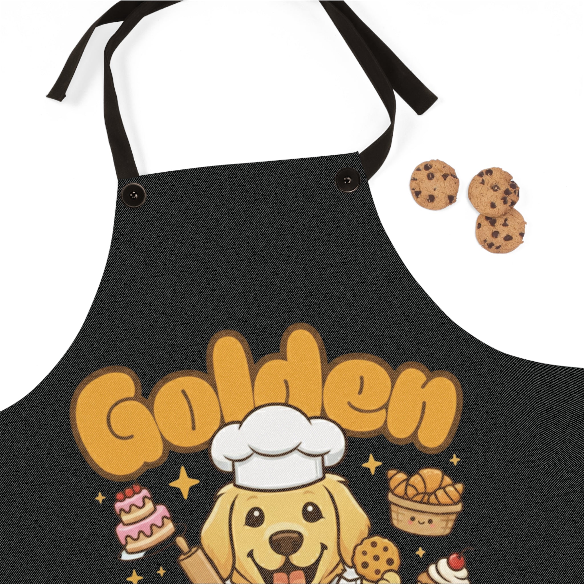 Golden Floof™ Chef Apron – Cute Golden Retriever Baking Apron for Dog Lovers & Kitchen Fun - Black