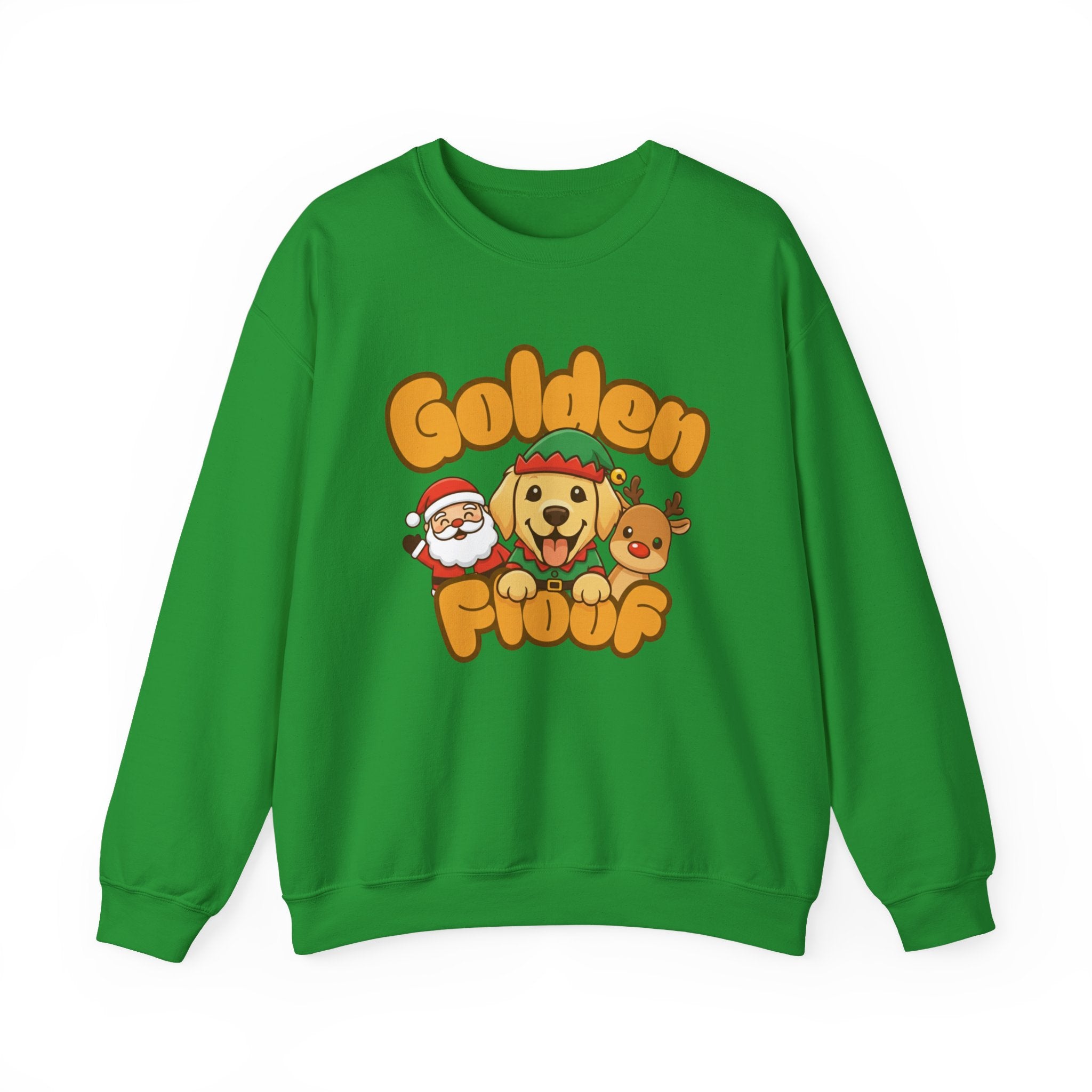 Golden Floof™ Santa & Reindeer Christmas Sweatshirt – Festive Holiday Golden Retriever Crewneck