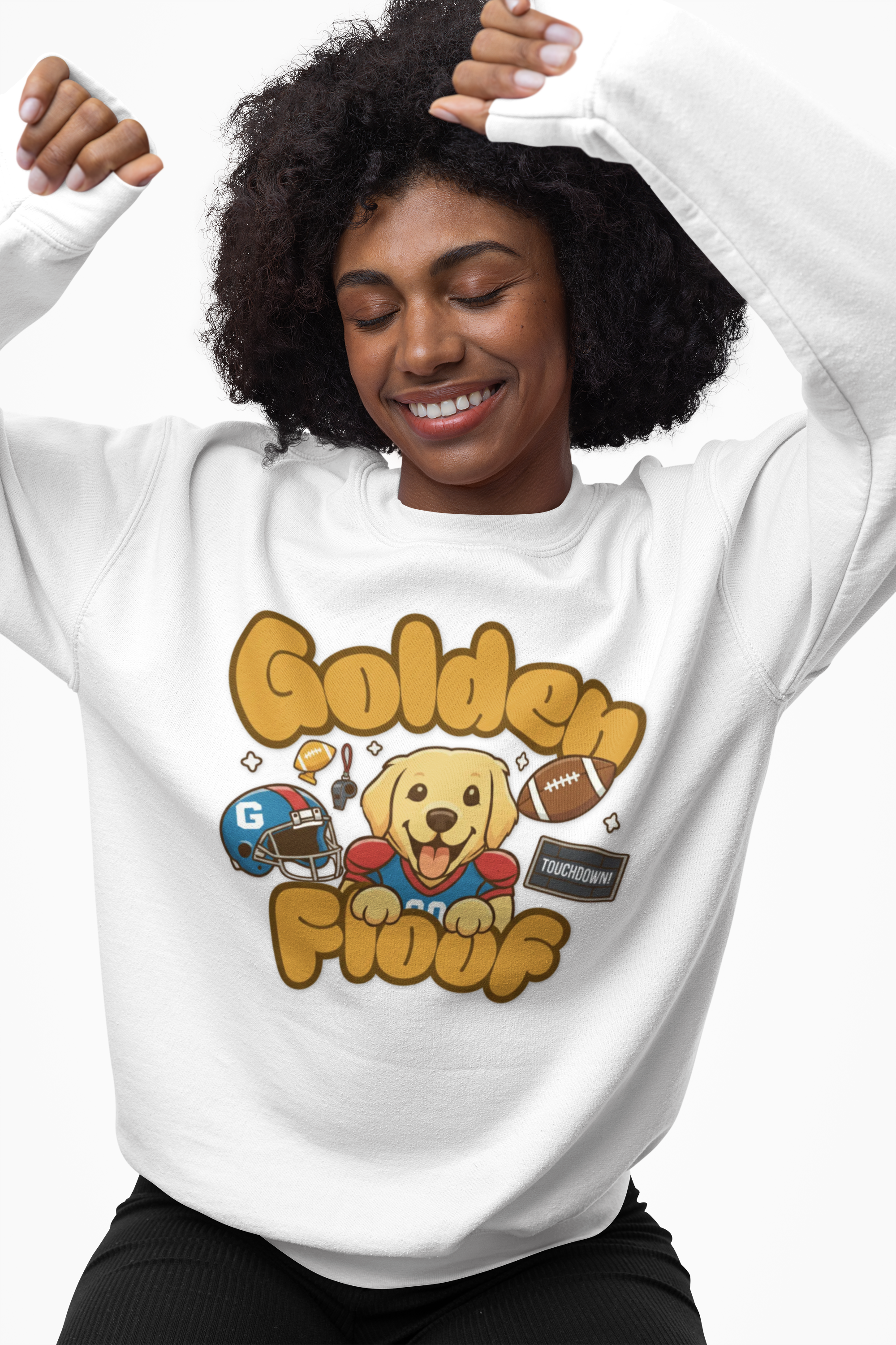 Golden Floof Football Crewneck Sweatshirt – Cozy Game Day Dog Lover Pullover