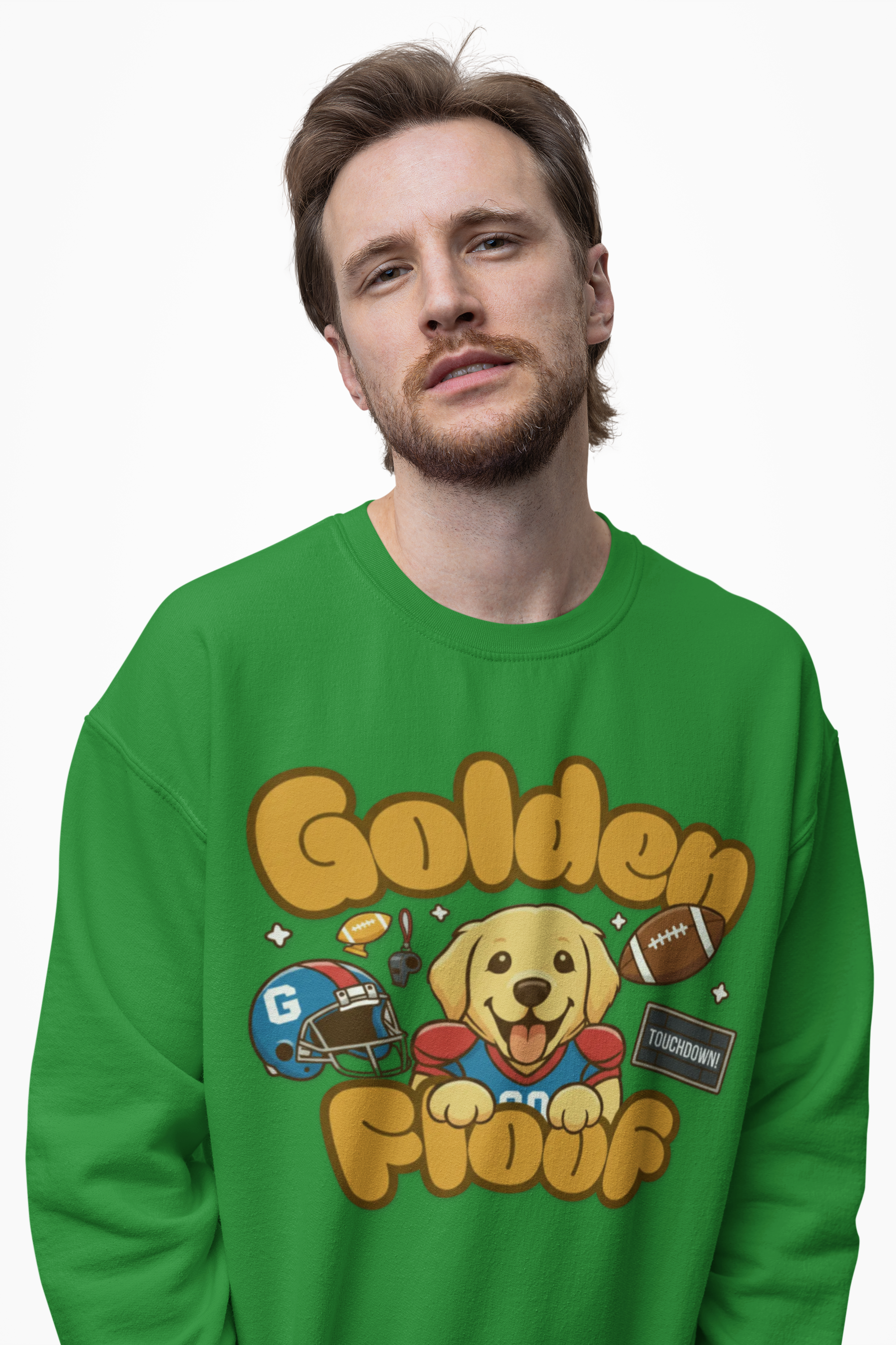 Golden Floof Football Crewneck Sweatshirt – Cozy Game Day Dog Lover Pullover