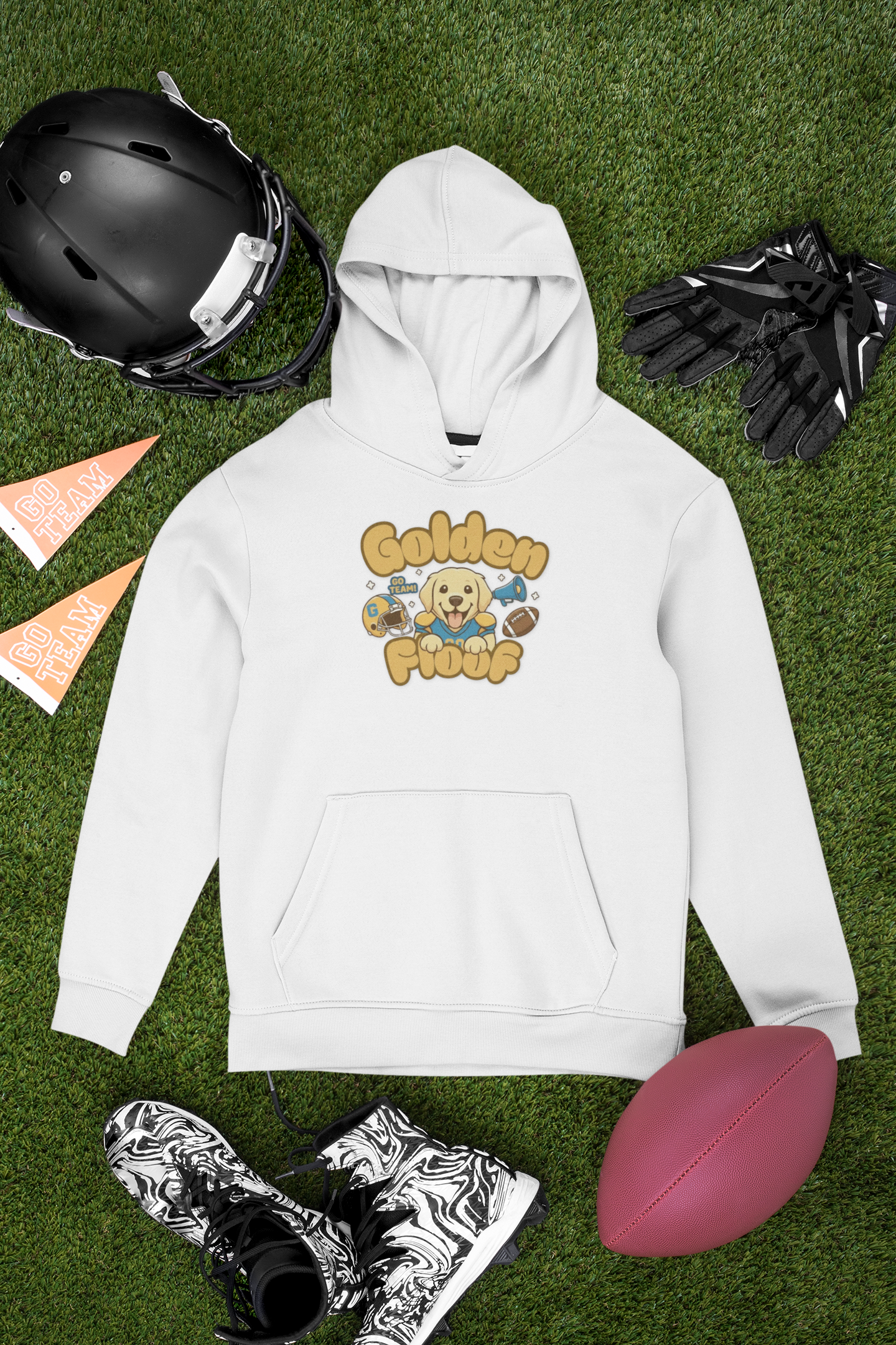 Golden Floof™ Football Hoodie – Cute Golden Retriever Game Day Sweatshirt for Dog Lovers