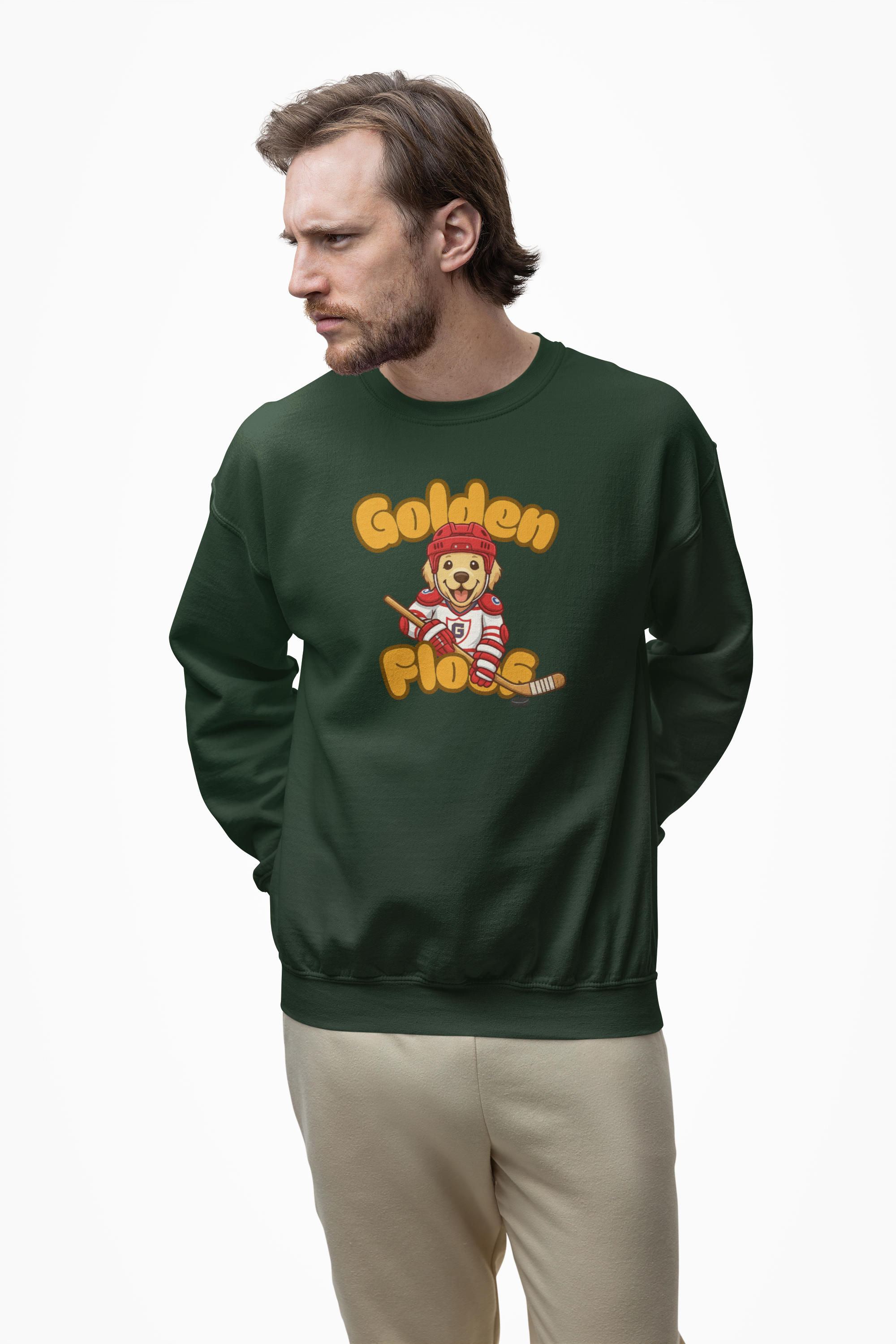 Golden Floof™ Hockey Sweatshirt – Cute Golden Retriever Ice Hockey Crewneck for Dog Lovers