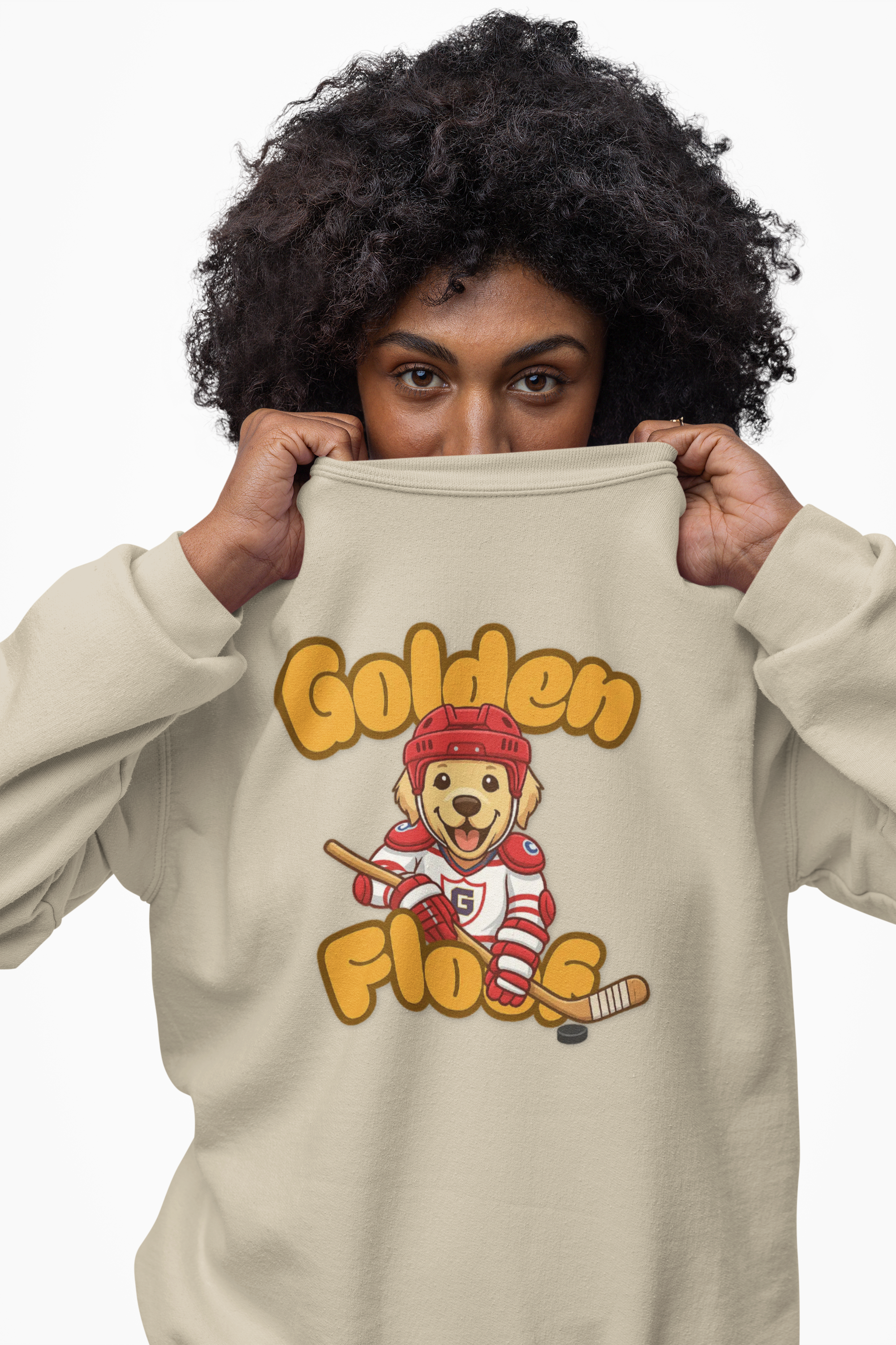 Golden Floof™ Hockey Sweatshirt – Cute Golden Retriever Ice Hockey Crewneck for Dog Lovers