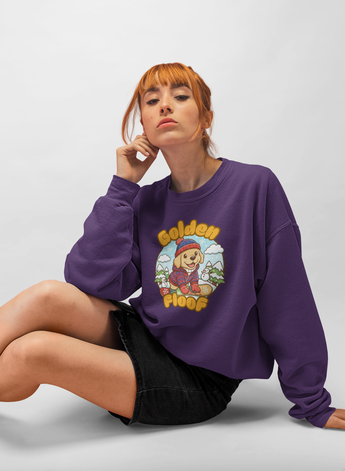 Golden Floof™ Snowboarding Sweatshirt – Cozy Winter Golden Retriever Snowboard Crewneck for Dog Lovers