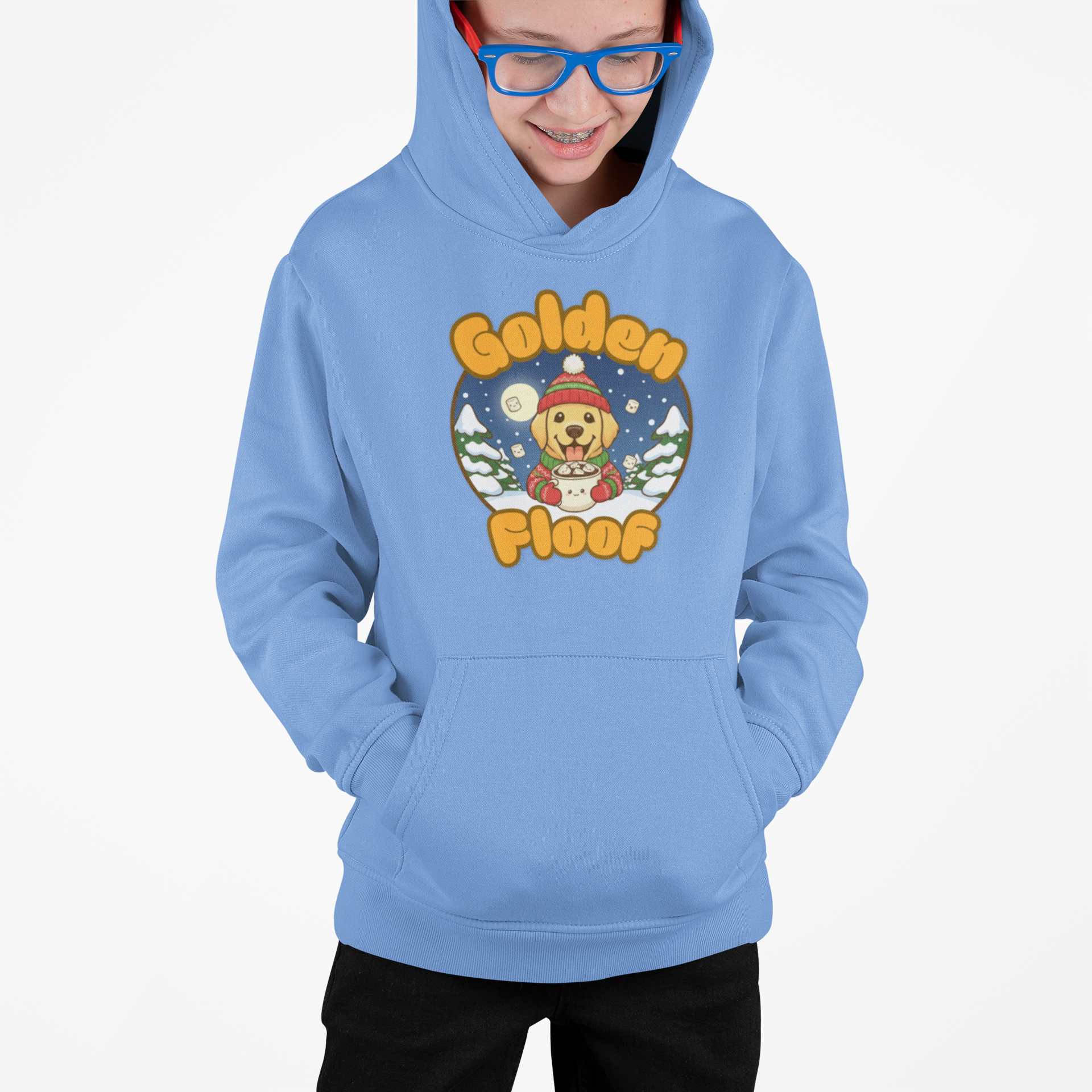 Golden Floof™ Kids Winter Hoodie – Cute Cozy Golden Retriever Cocoa Hoodie for Children