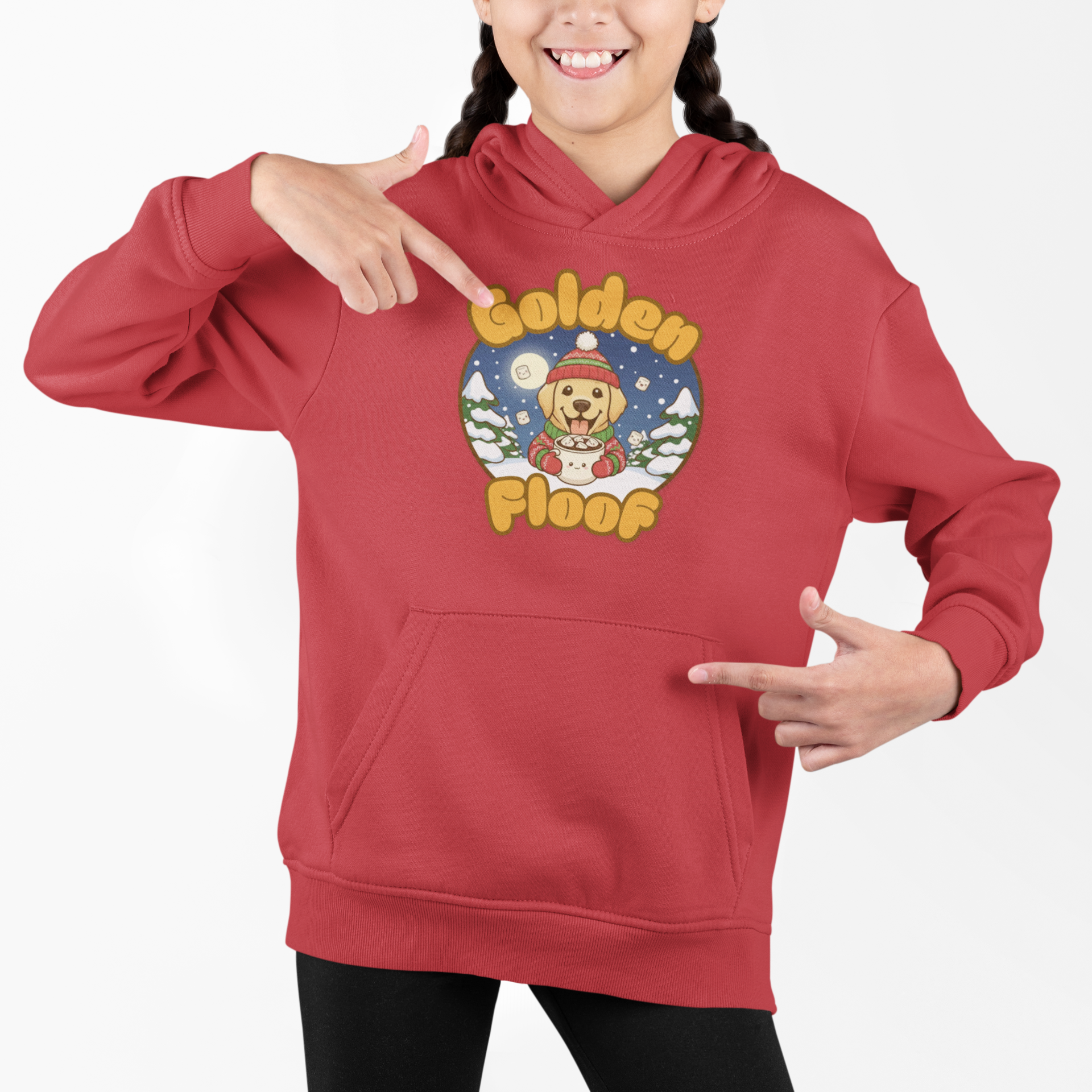 Golden Floof™ Kids Winter Hoodie – Cute Cozy Golden Retriever Cocoa Hoodie for Children