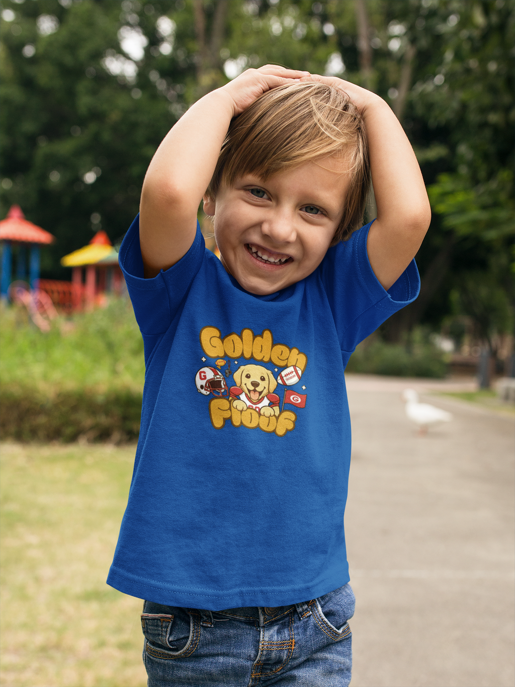 Golden Floof™ Kids Football T-Shirt – Cute Game Day Golden Retriever Tee for Children