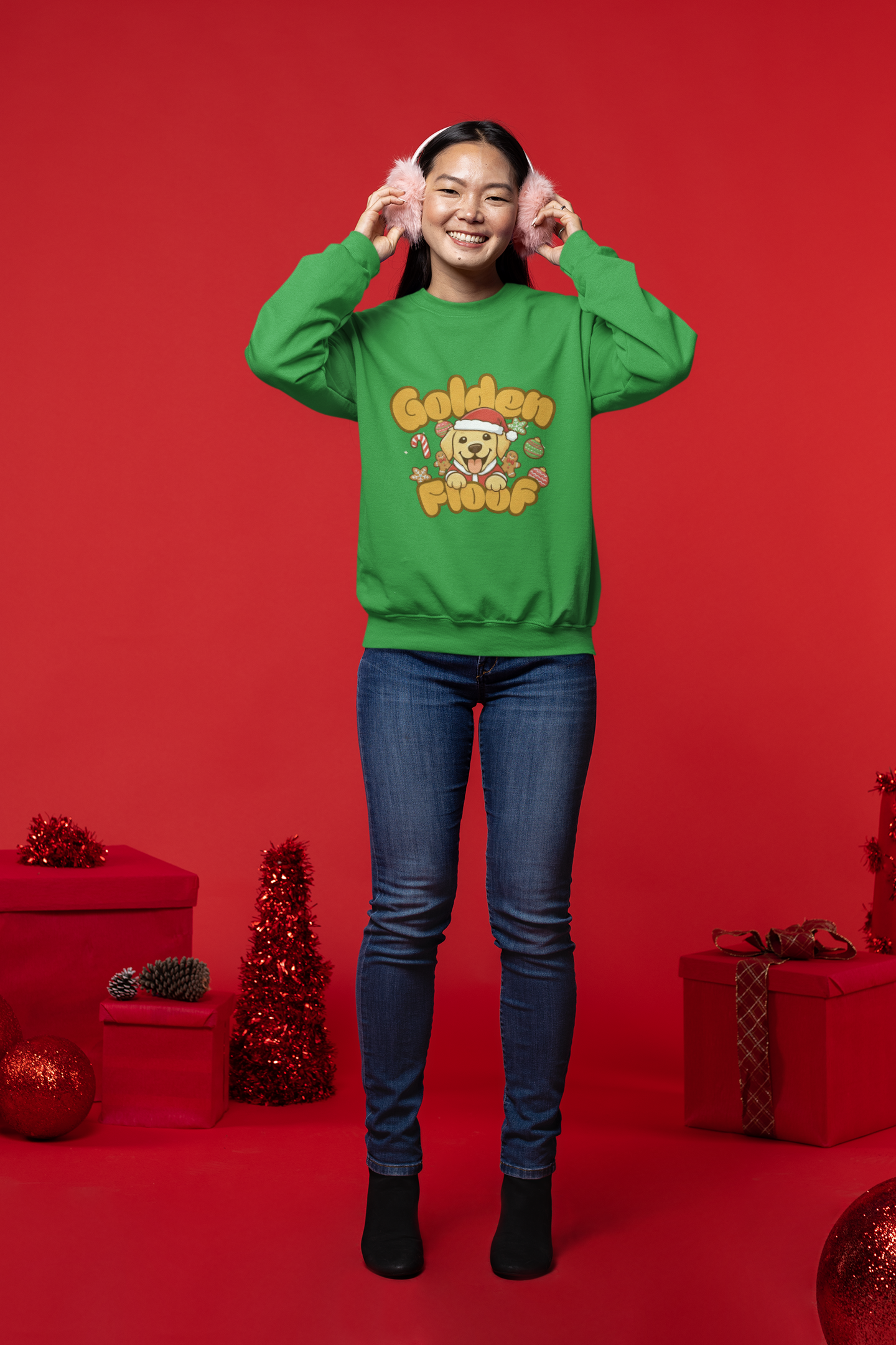 Golden Floof™ Christmas Sweatshirt – Cozy Holiday Golden Retriever Santa Crewneck