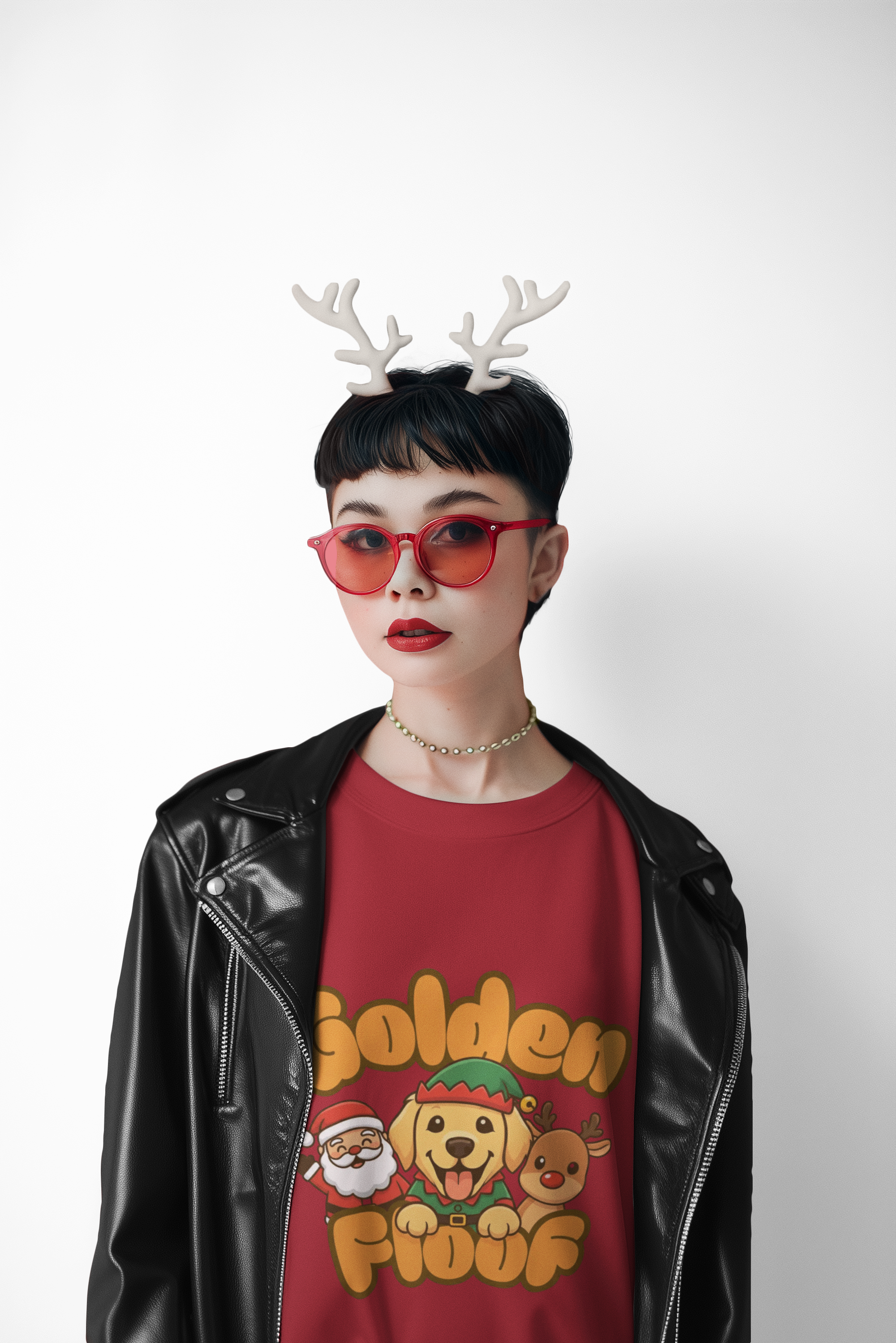 Golden Floof™ Santa & Reindeer Christmas Sweatshirt – Festive Holiday Golden Retriever Crewneck