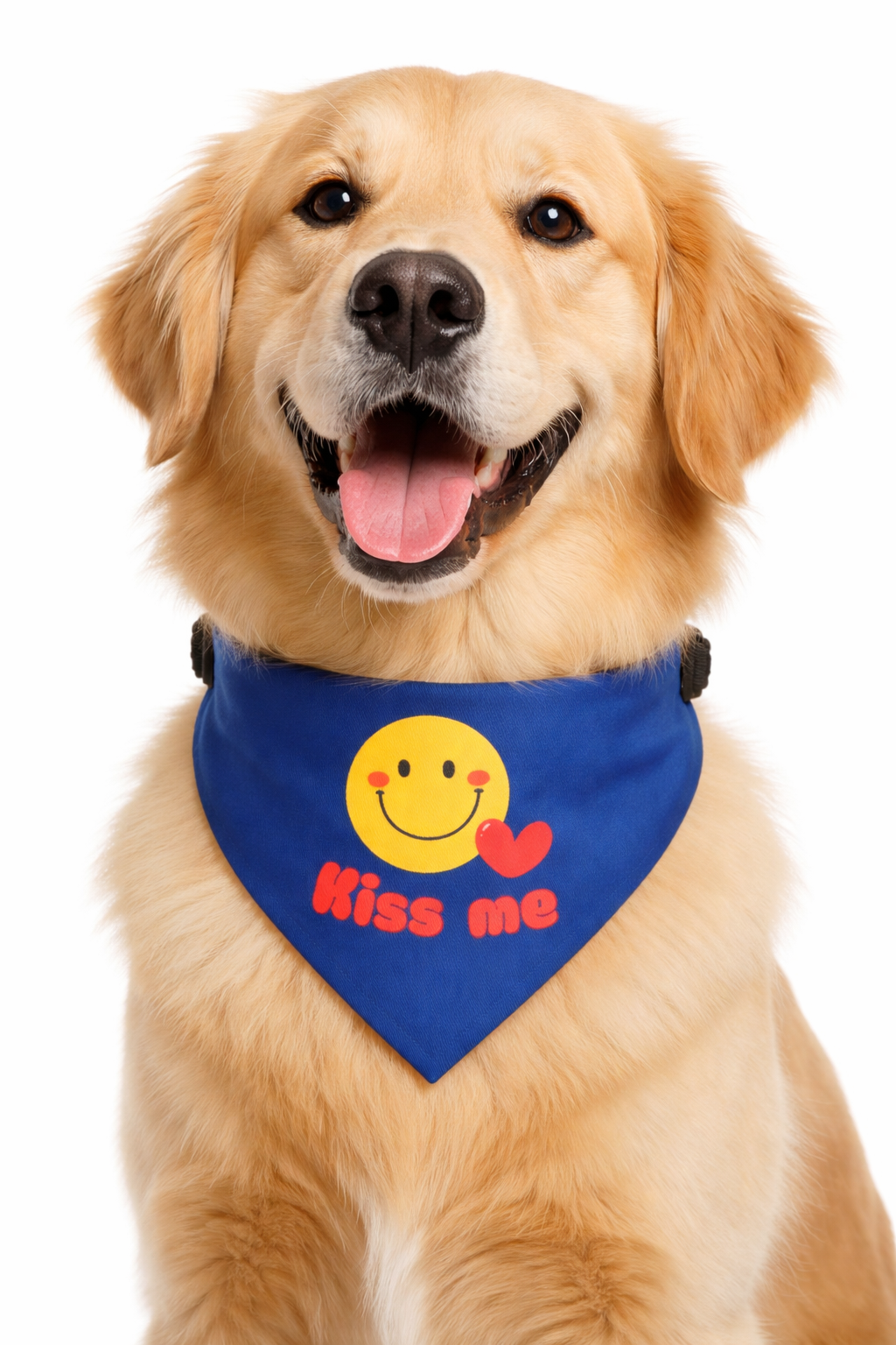 Valentine “Kiss Me” Dog Bandana Collar – Cute Heart Smiley, Blue Adjustable Pet Accessory