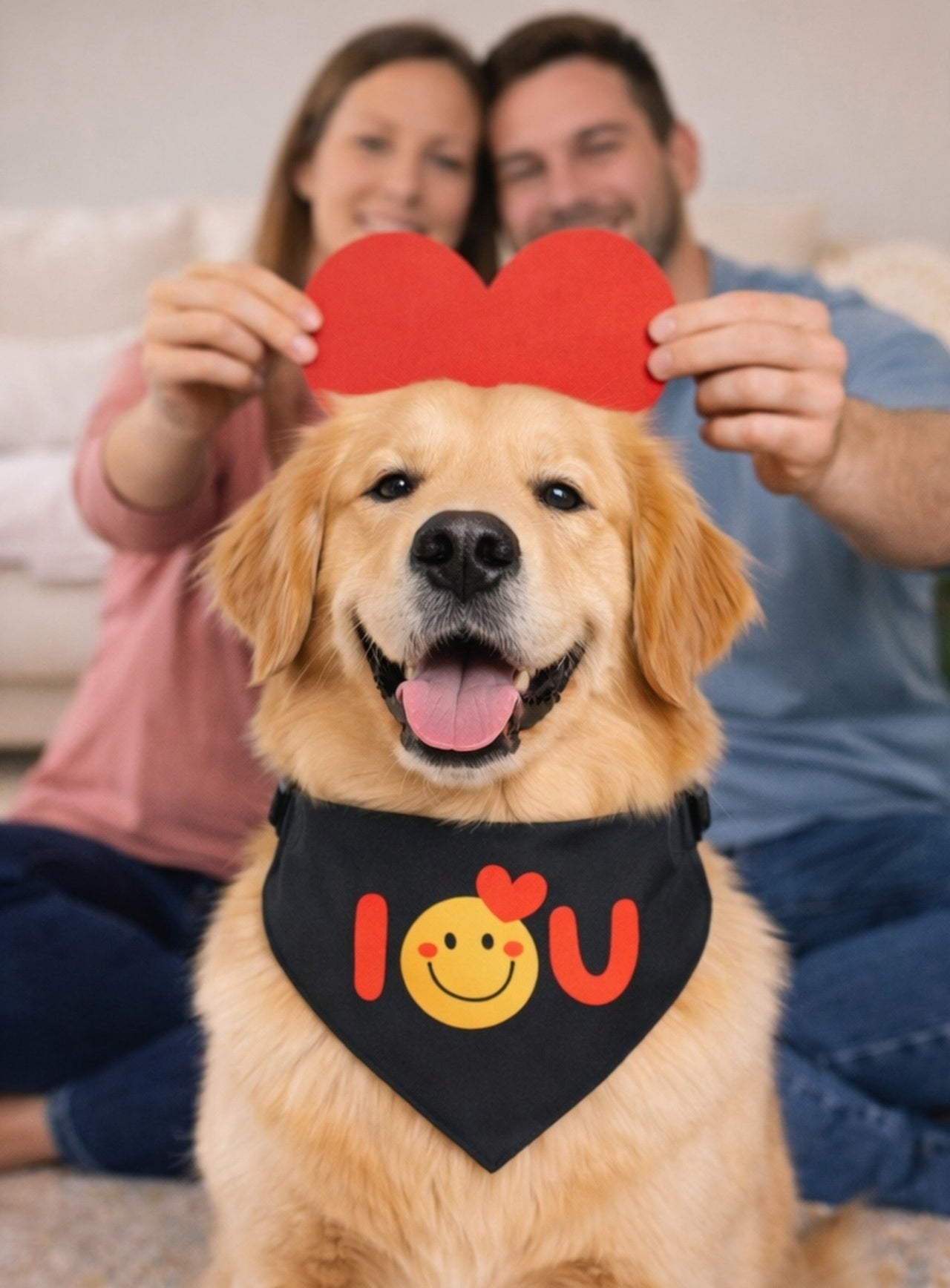 I Love You Valentine Dog Bandana Collar – Black Heart Smiley, Adjustable Pet Bandana