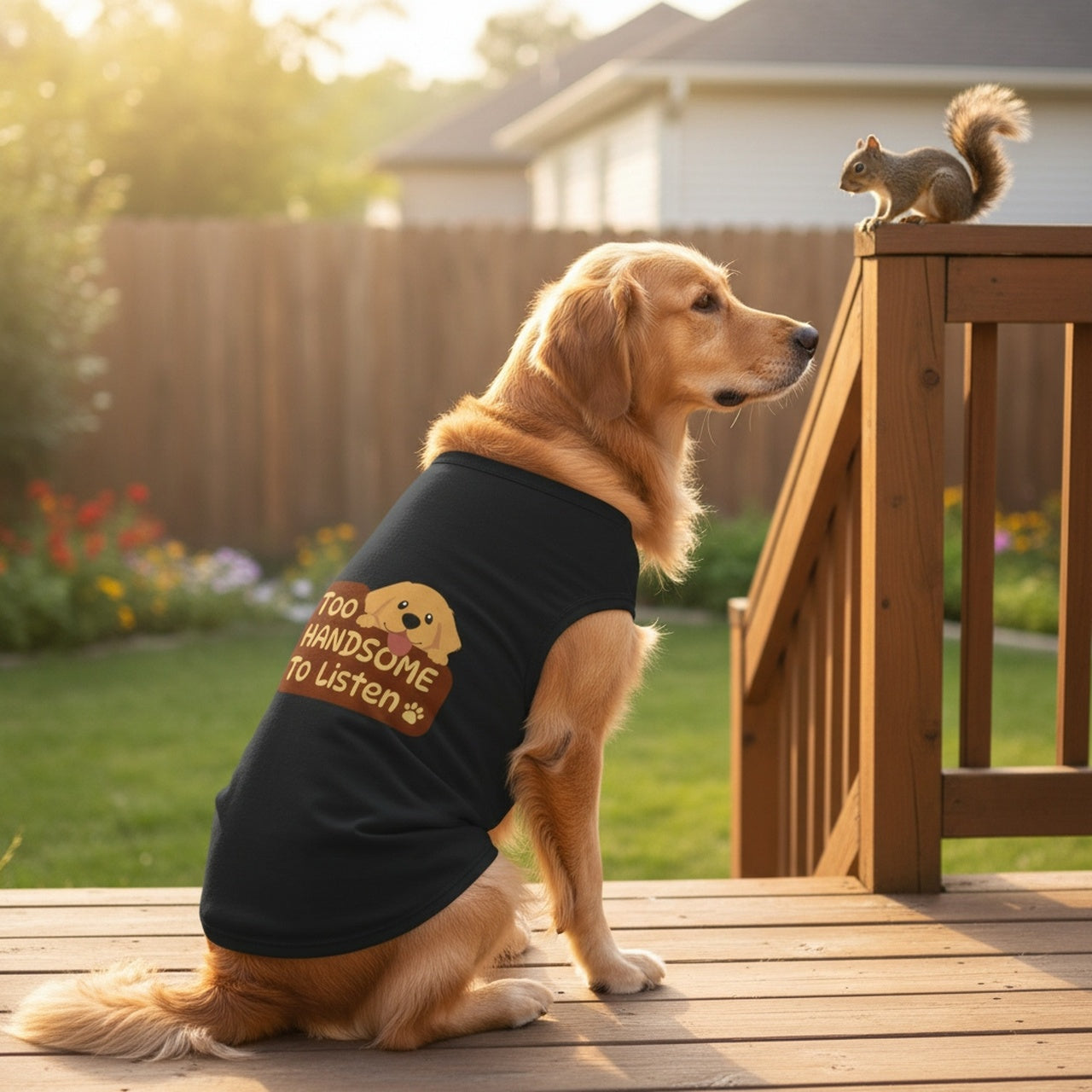 Too Handsome to Listen Dog Shirt – Funny Golden Pup Graphic, Cute Black Pet Tank Top