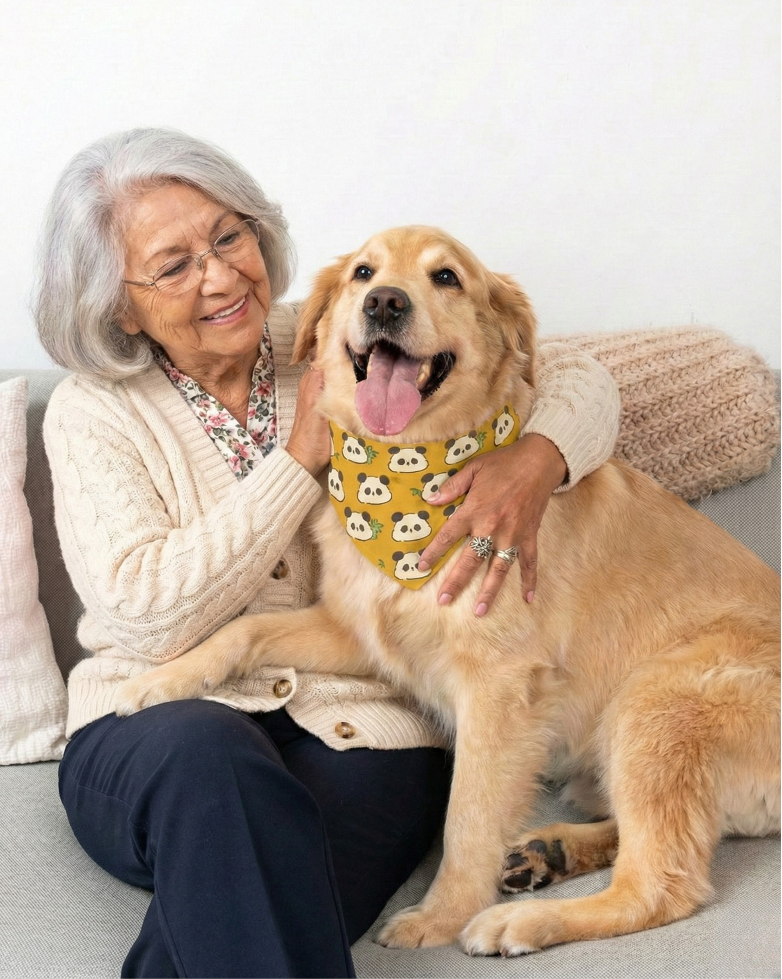Cute Panda Yellow Dog Collar Bandanna