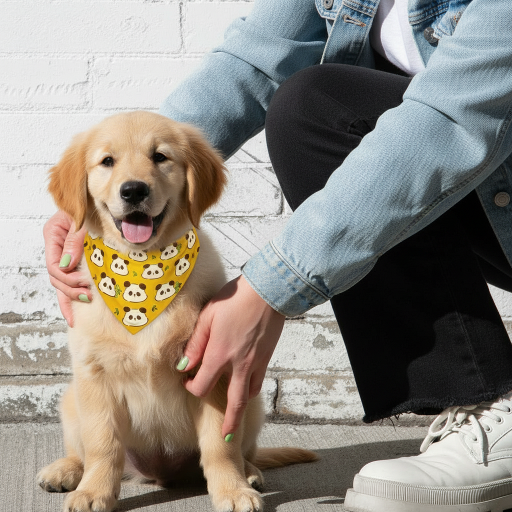 Cute Panda Yellow Dog Collar Bandanna