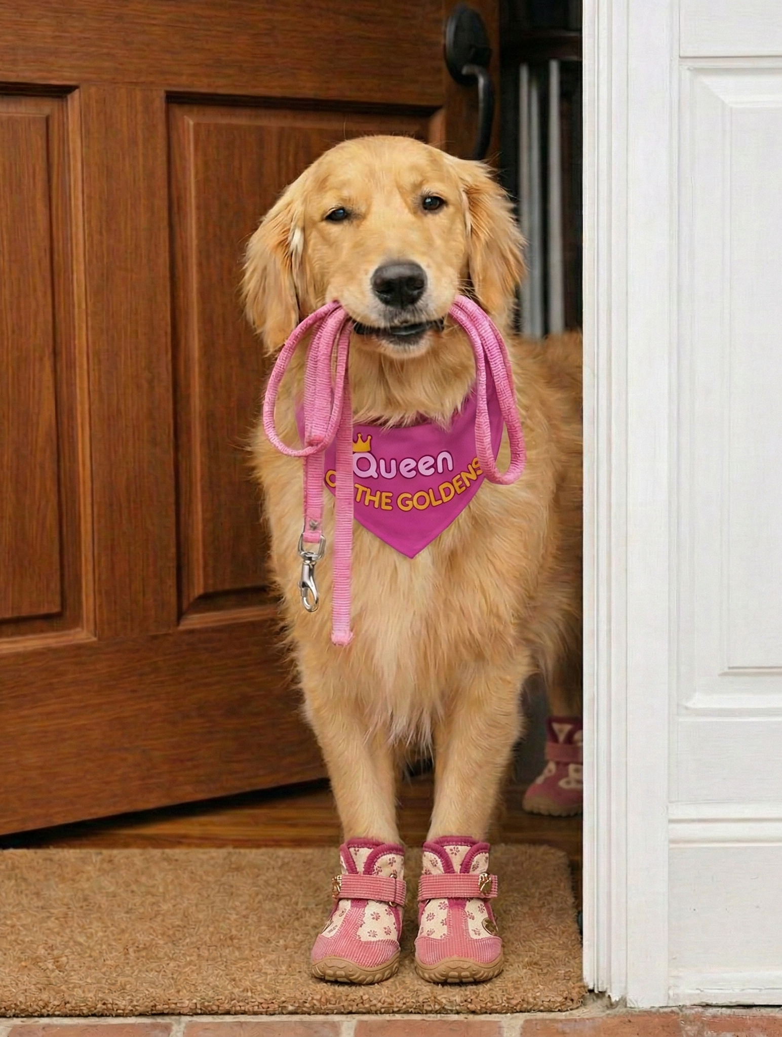 Queen of the Goldens Adjustable Pink Dog Bandana Collar