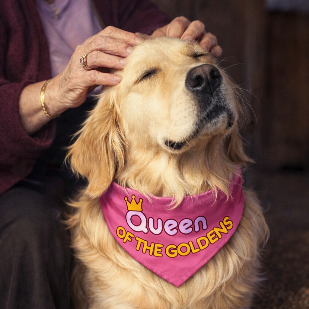 Queen of the Goldens Adjustable Pink Dog Bandana Collar