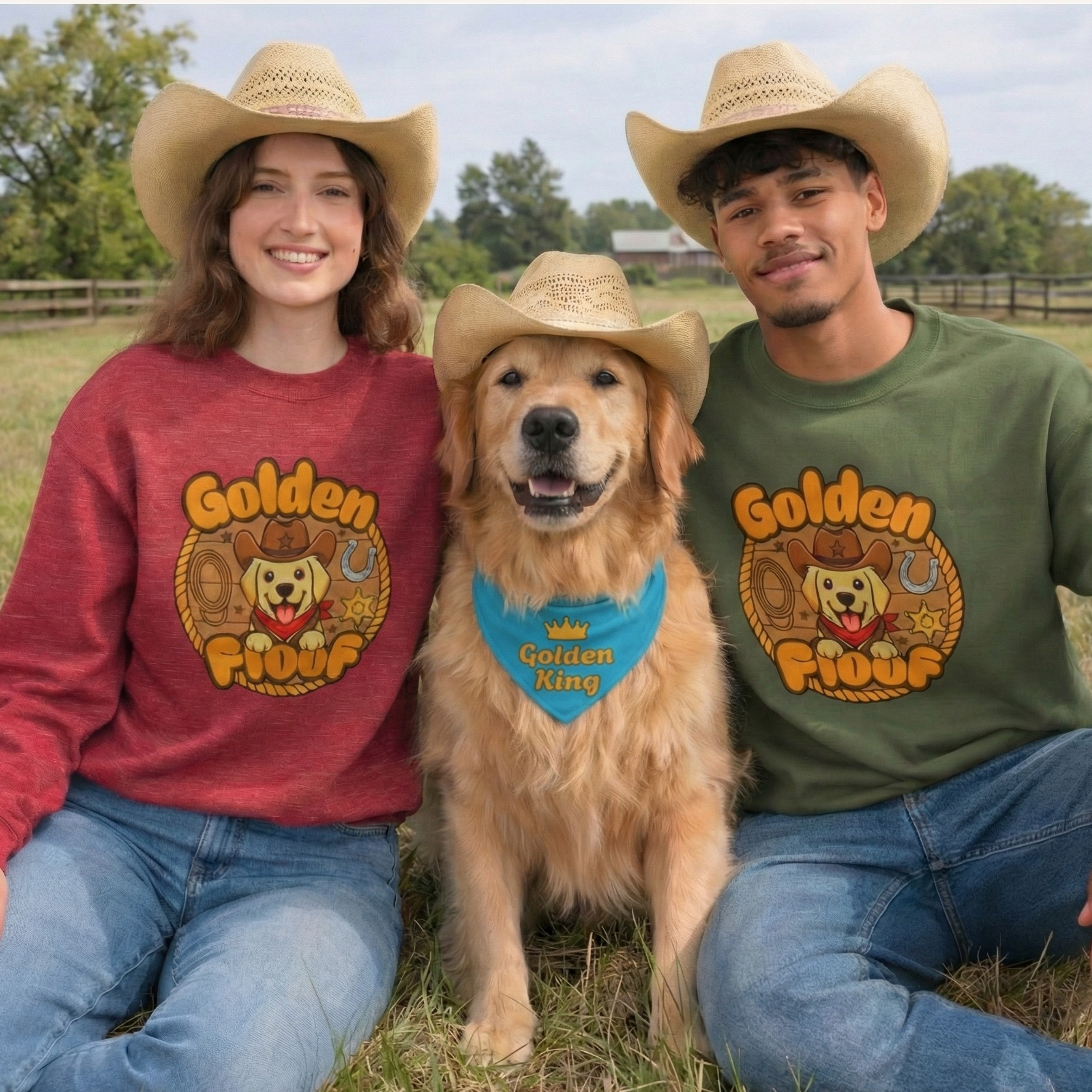 Golden Floof Cowboy Golden Retriever Crewneck Sweatshirt