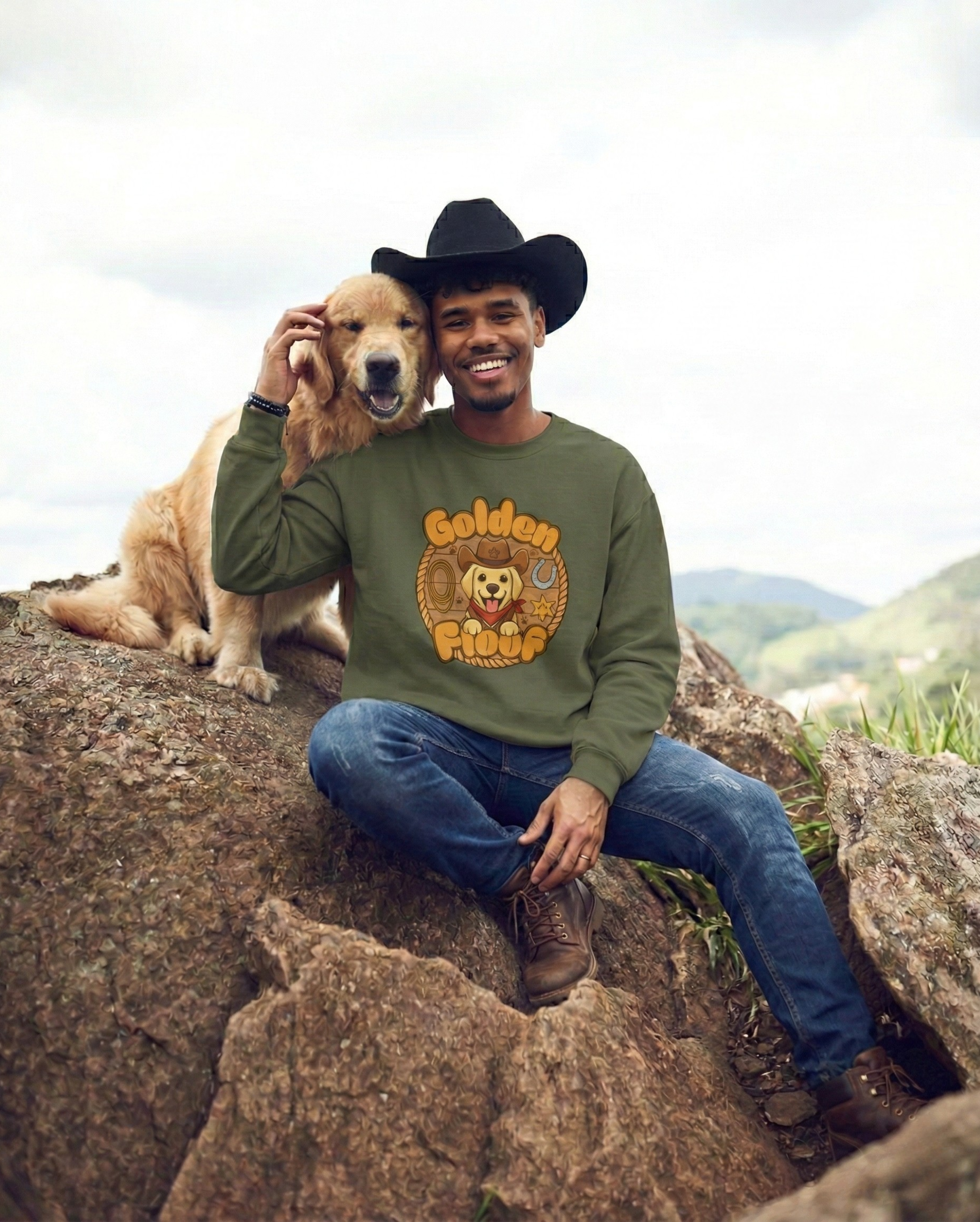 Golden Floof Cowboy Golden Retriever Crewneck Sweatshirt