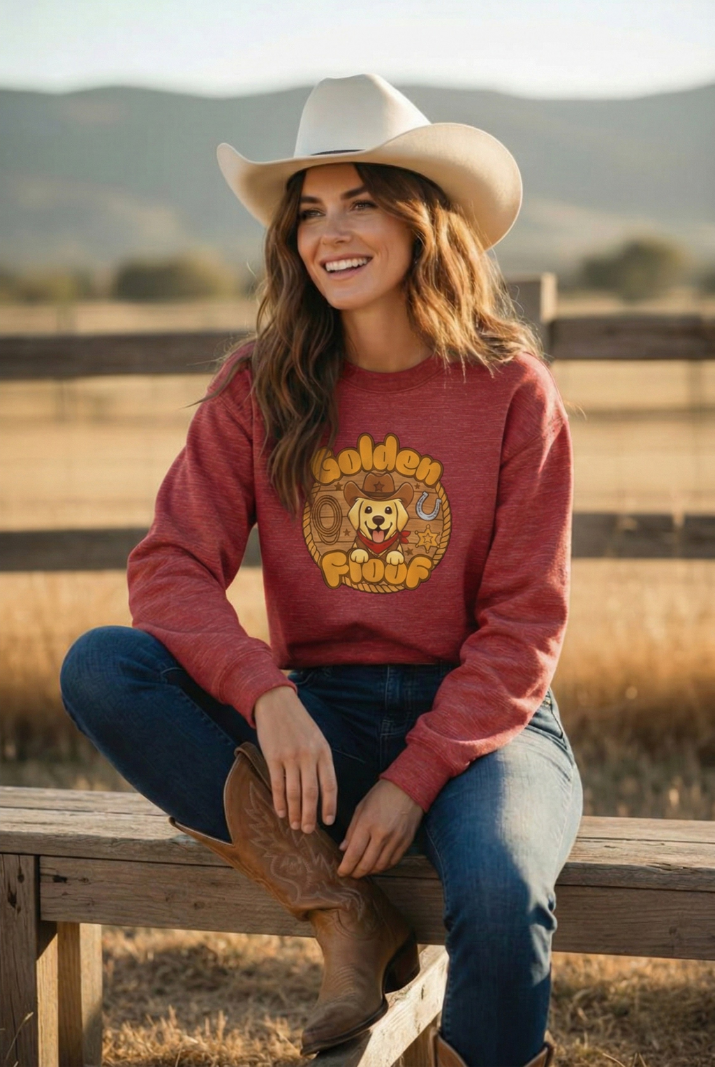 Golden Floof Cowboy Golden Retriever Crewneck Sweatshirt