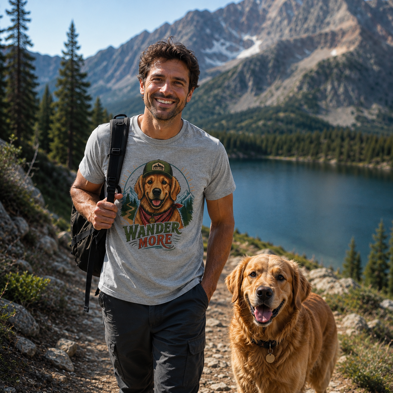 Wander More Golden Retriever T-Shirt