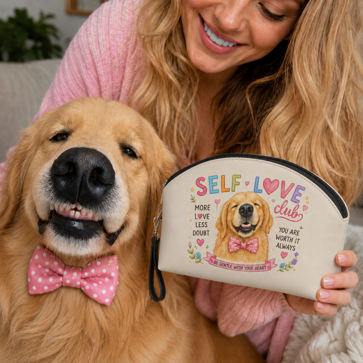 Self Love Club Golden Retriever Makeup Bag