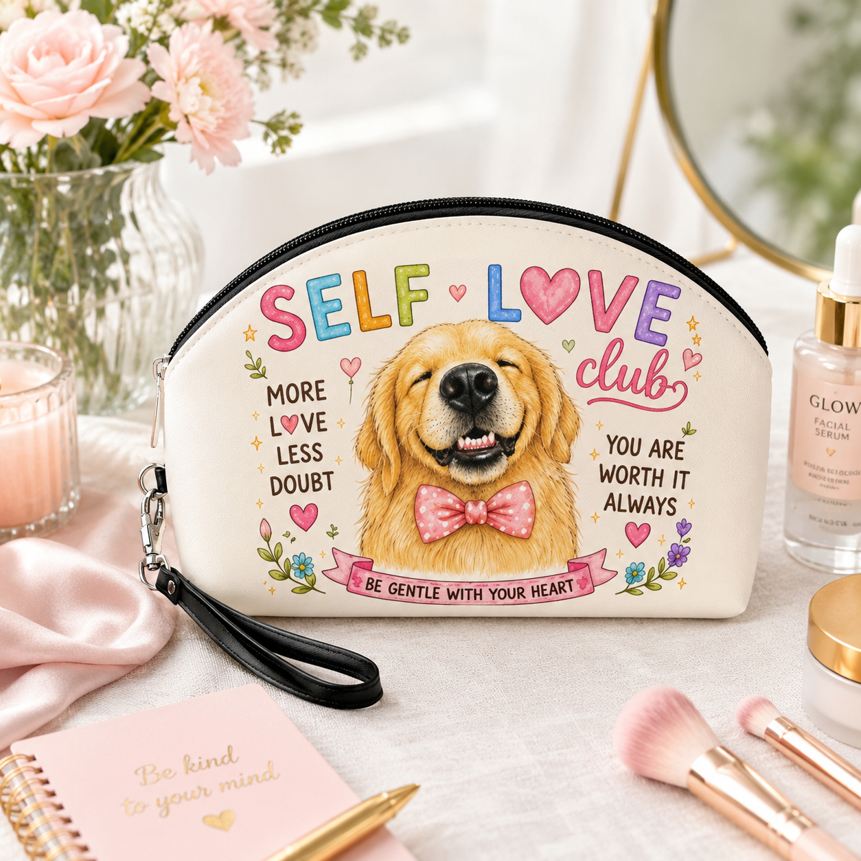 Self Love Club Golden Retriever Makeup Bag