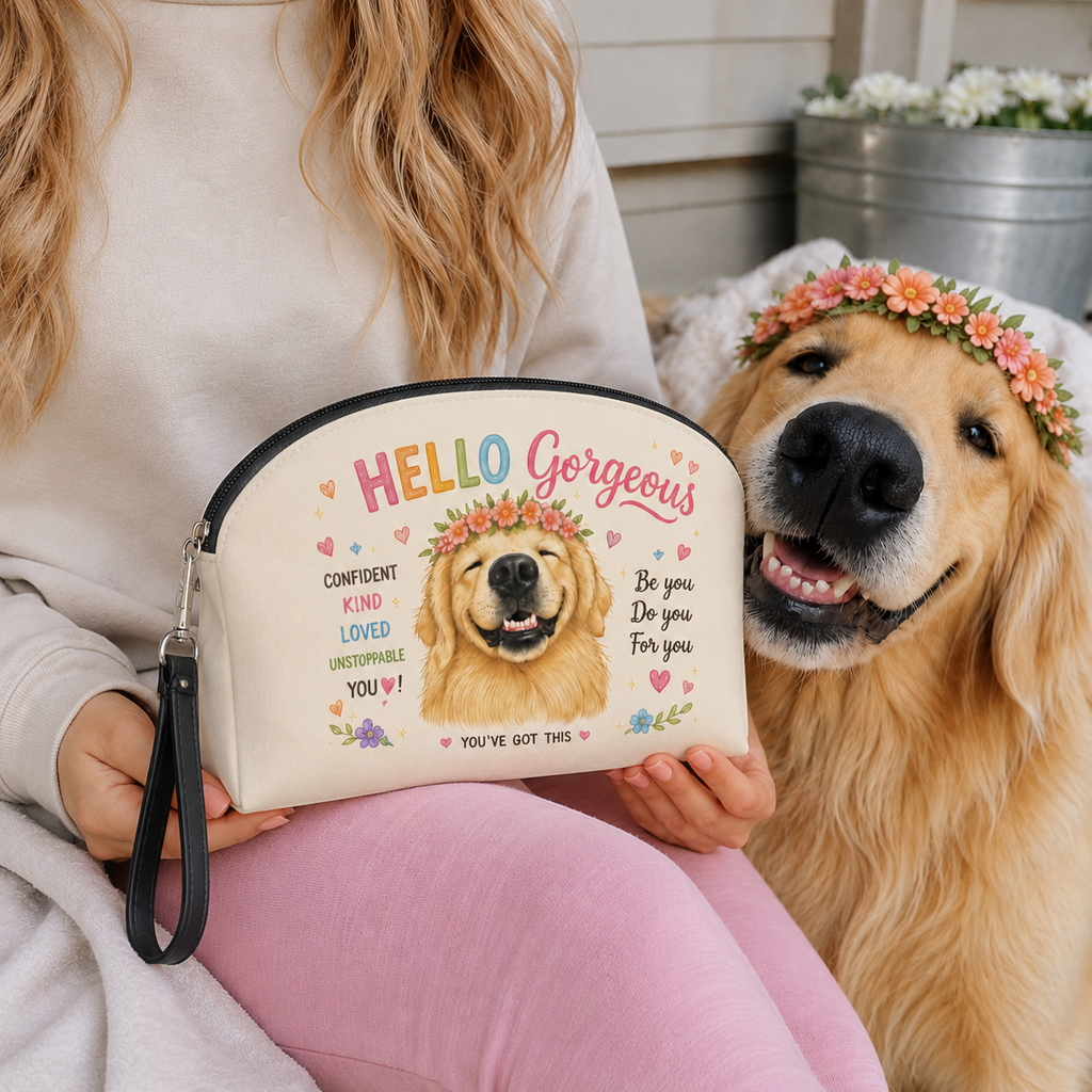 Hello Gorgeous Golden Retriever Makeup Bag