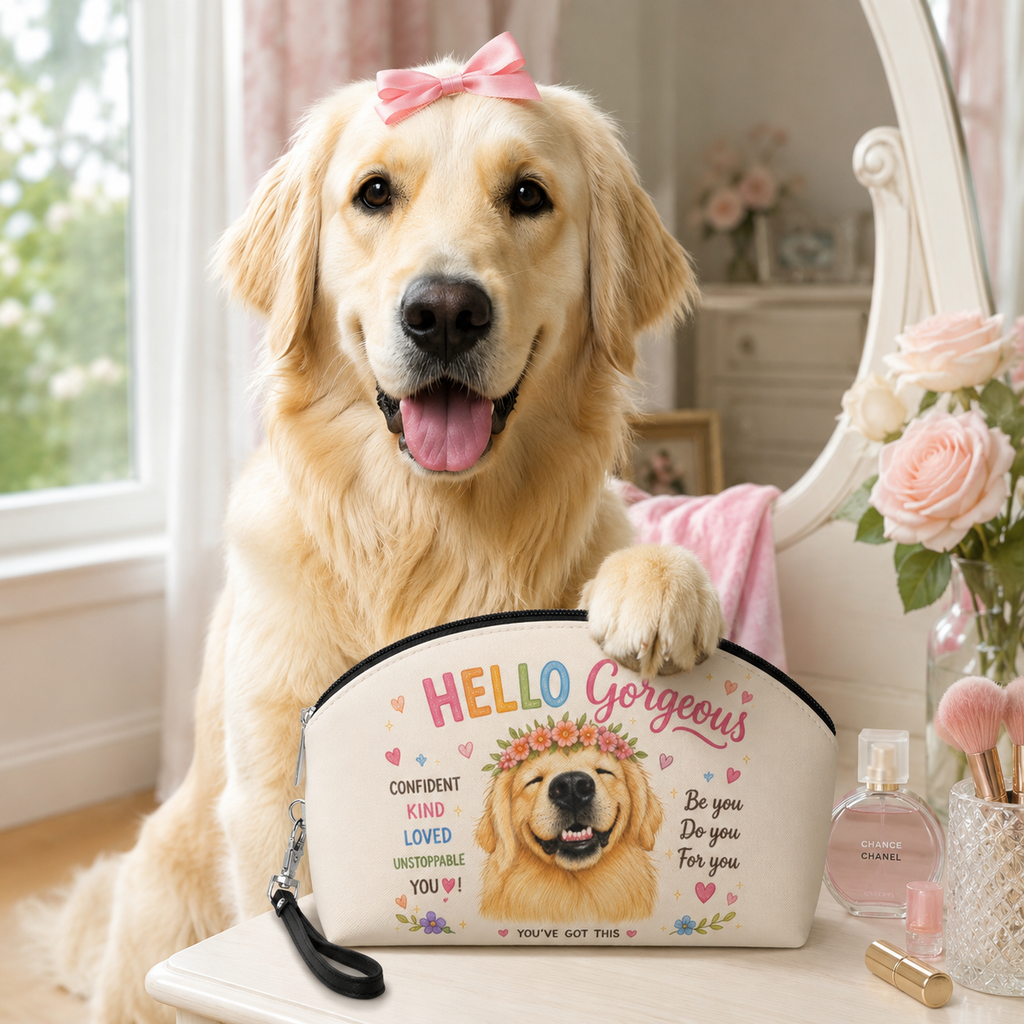 Hello Gorgeous Golden Retriever Makeup Bag