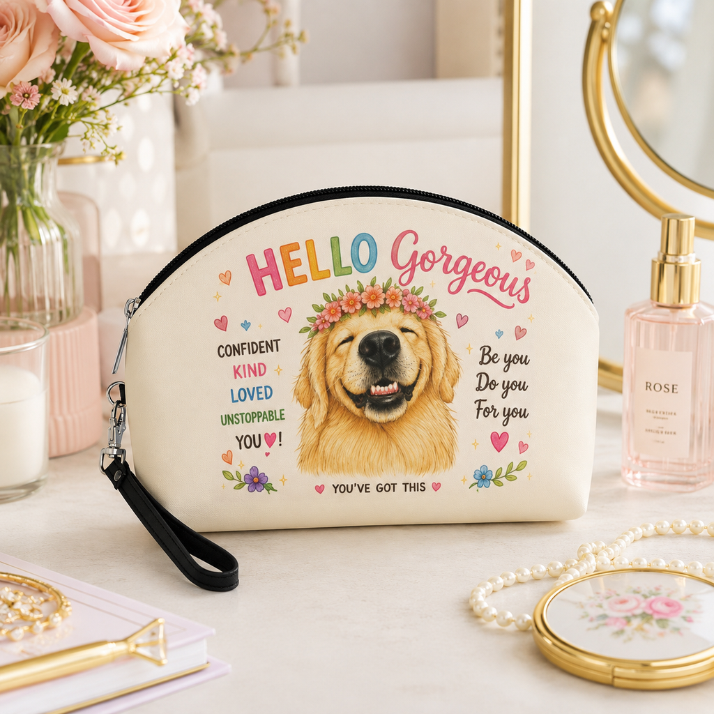 Hello Gorgeous Golden Retriever Makeup Bag