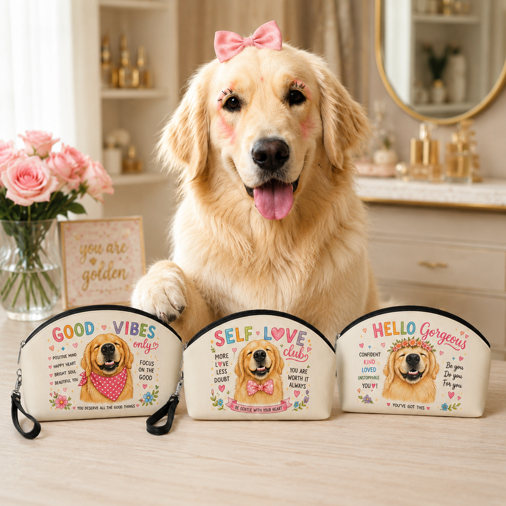 Good Vibes Only Golden Retriever Makeup Bag