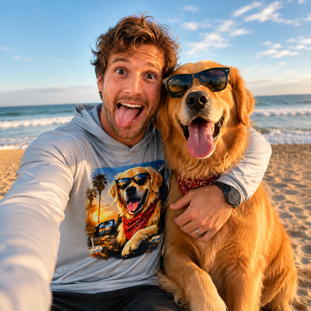 Golden Retriever Sunset Ride Lightweight Hoodie