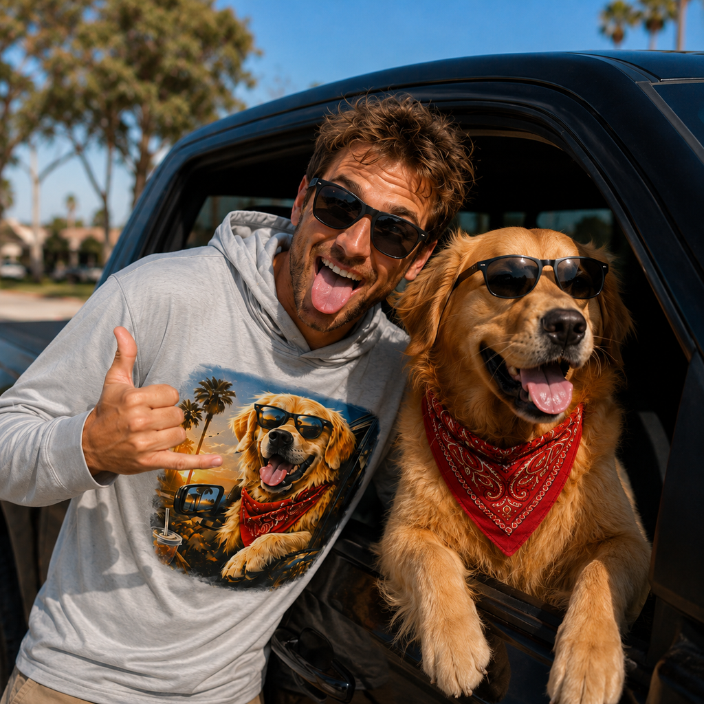 Golden Retriever Sunset Ride Lightweight Hoodie