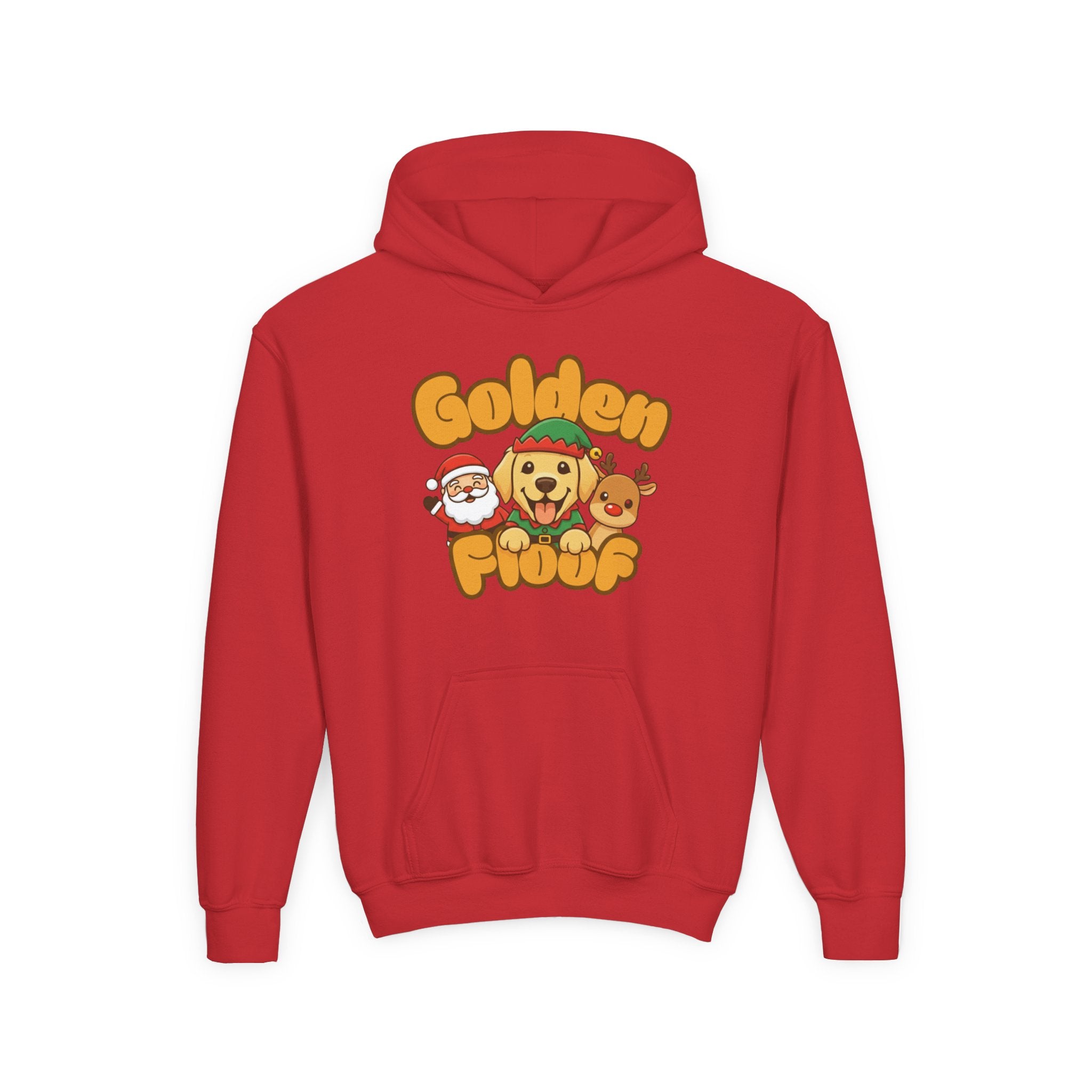 Golden Floof™ Kids Santa & Reindeer Christmas Hoodie – Cute Holiday Golden Retriever Elf Hoodie