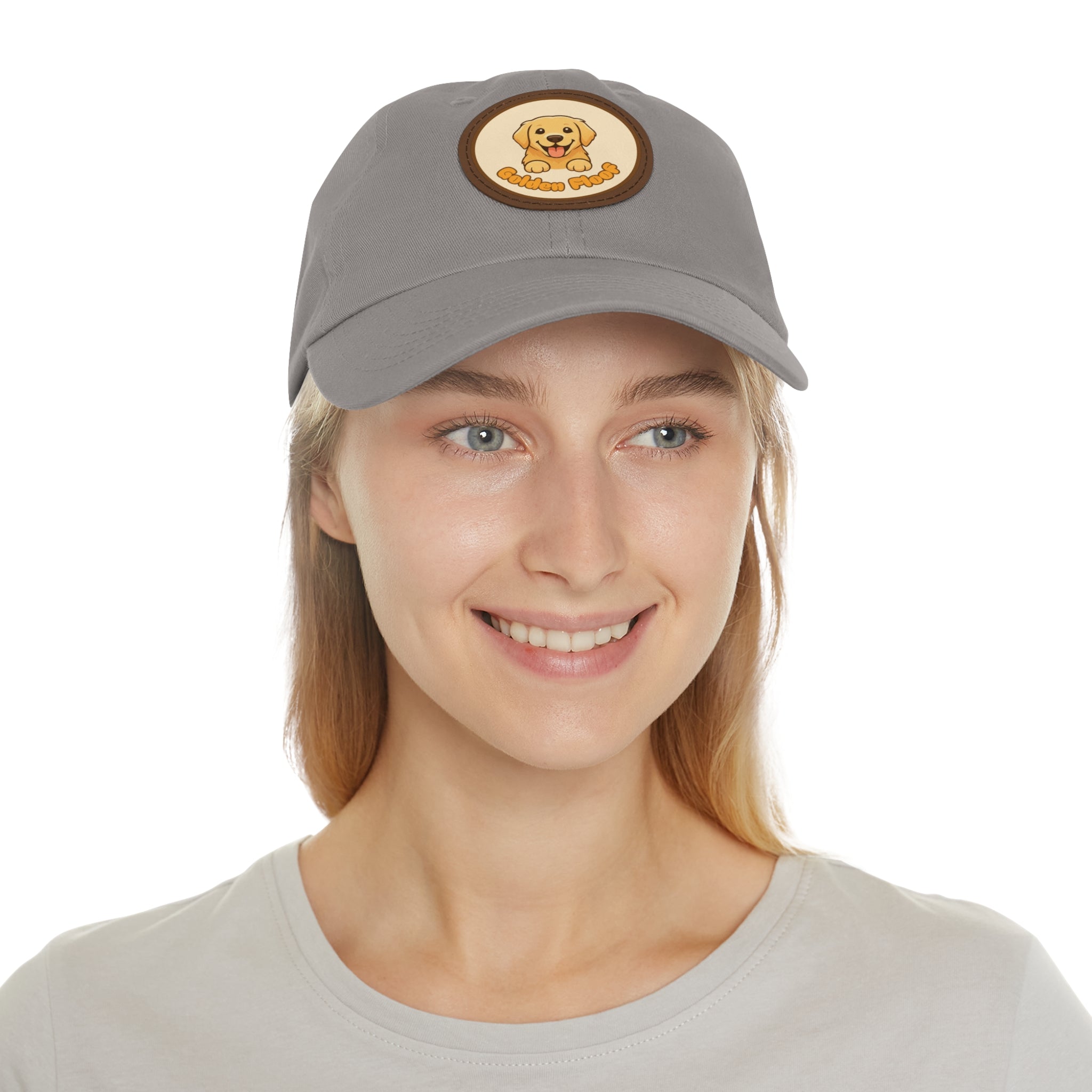 Golden Floof™ Leather Patch Dad Hat – Golden Retriever Logo Baseball Cap